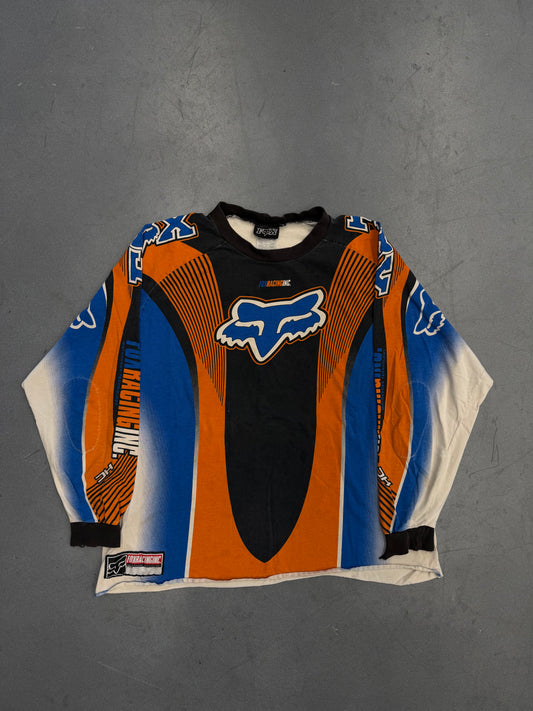 90'S FOX RACING LS MOTOCROSS RACING SHIRT- BLACK/ORANGE/BLUE
