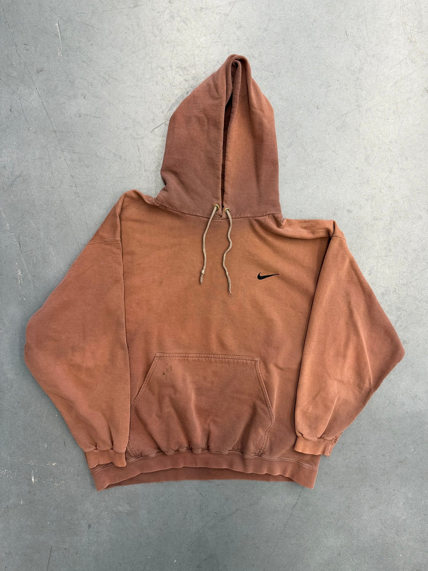 90S NIKE SIDE SWOOSH PULLOVER HOODIE - BROWN (NIKE RED SWOOSH TAG)