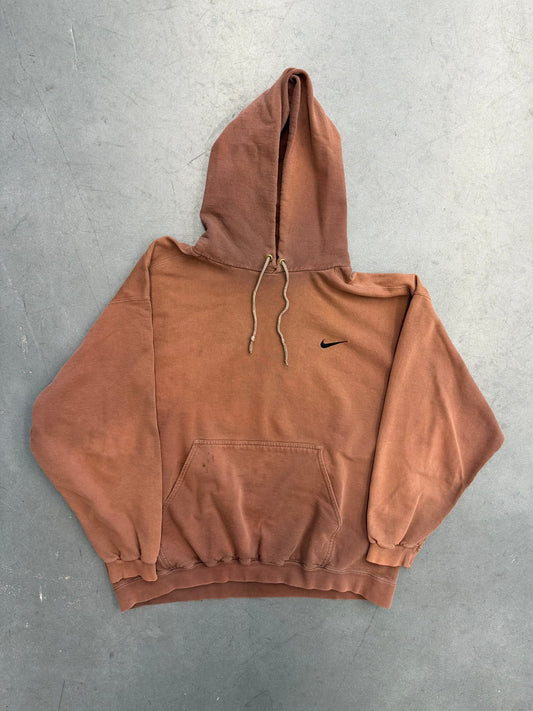 90S NIKE SIDE SWOOSH PULLOVER HOODIE - BROWN (NIKE RED SWOOSH TAG)