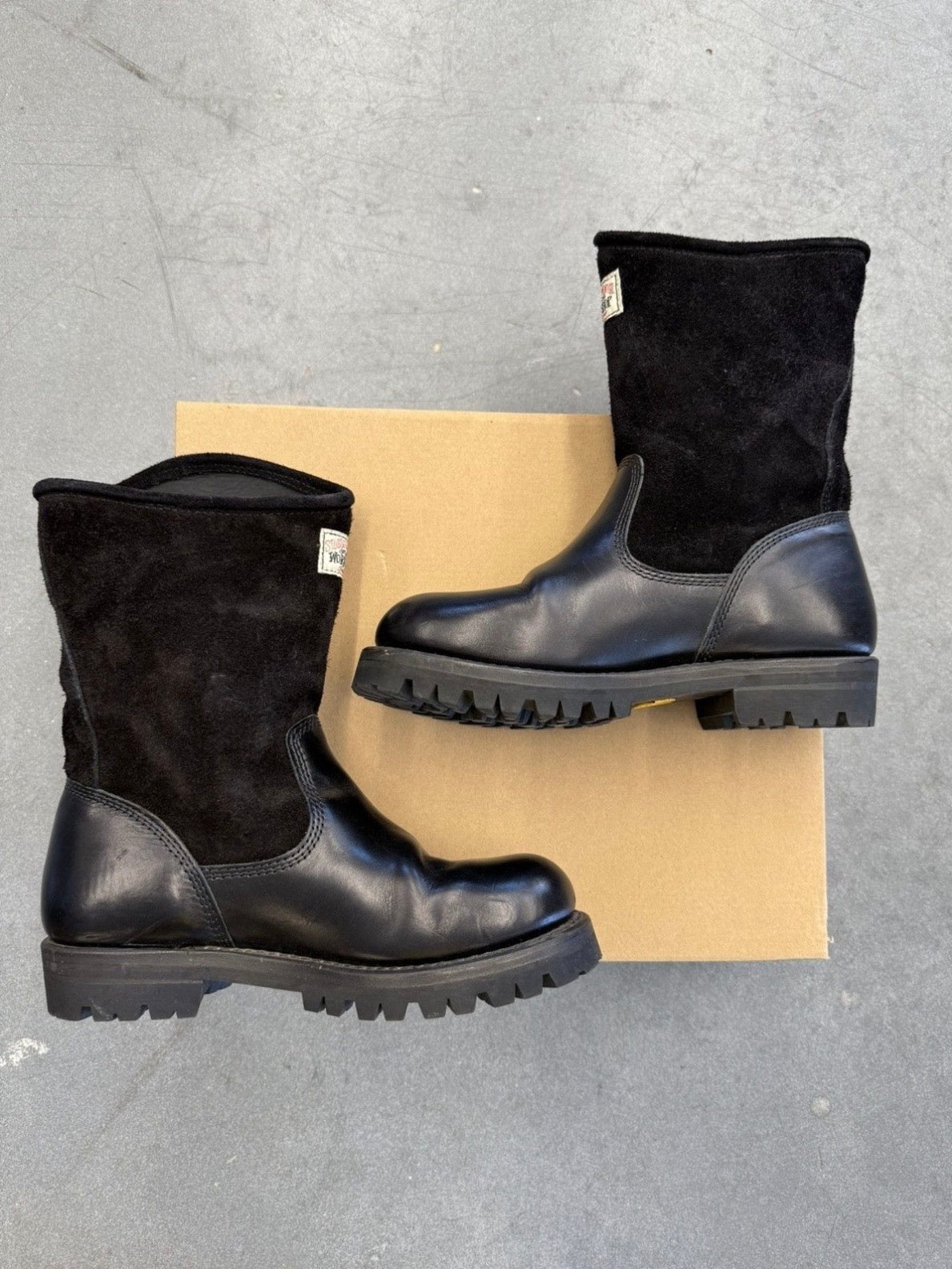2024 STUSSY x OUR LEGACY WORK SHOP BLACK LEATHER WORK BOOT - SIZE 40