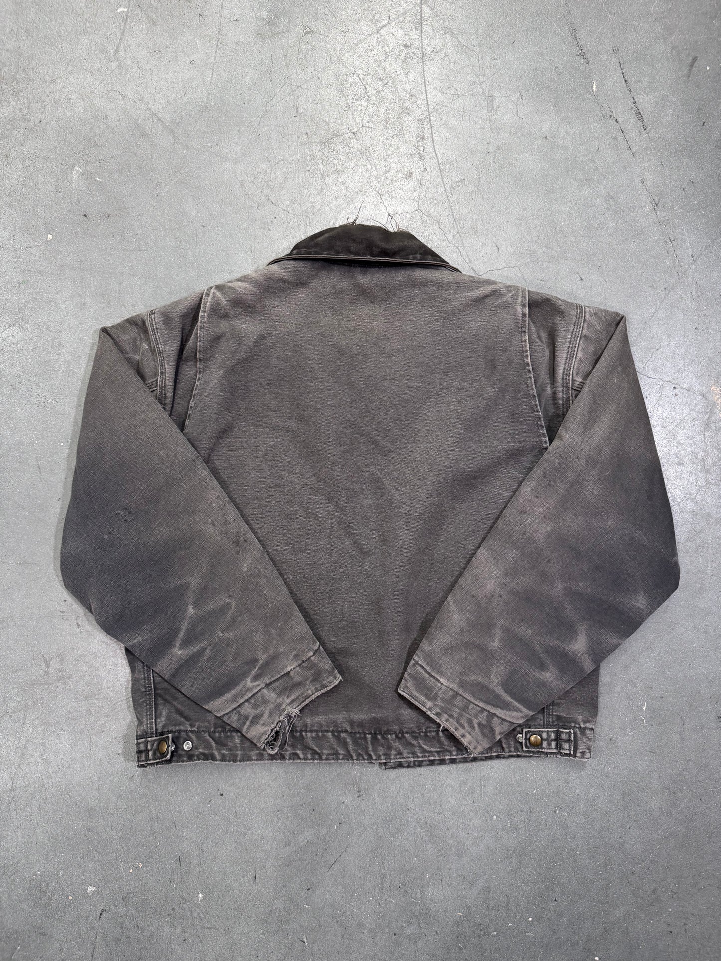 90'S CARHARTT FLANNEL-LINED CANVAS WORK JACKET BROKEN ZIPPER - FADED BLACK (J97PTL) (XL)