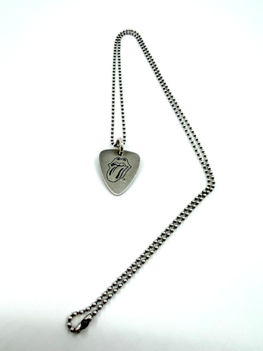 CHROME HEARTS ROLLING STONES GUITAR PICK SILVER PENDANT + 30 INCH BALL CHAIN