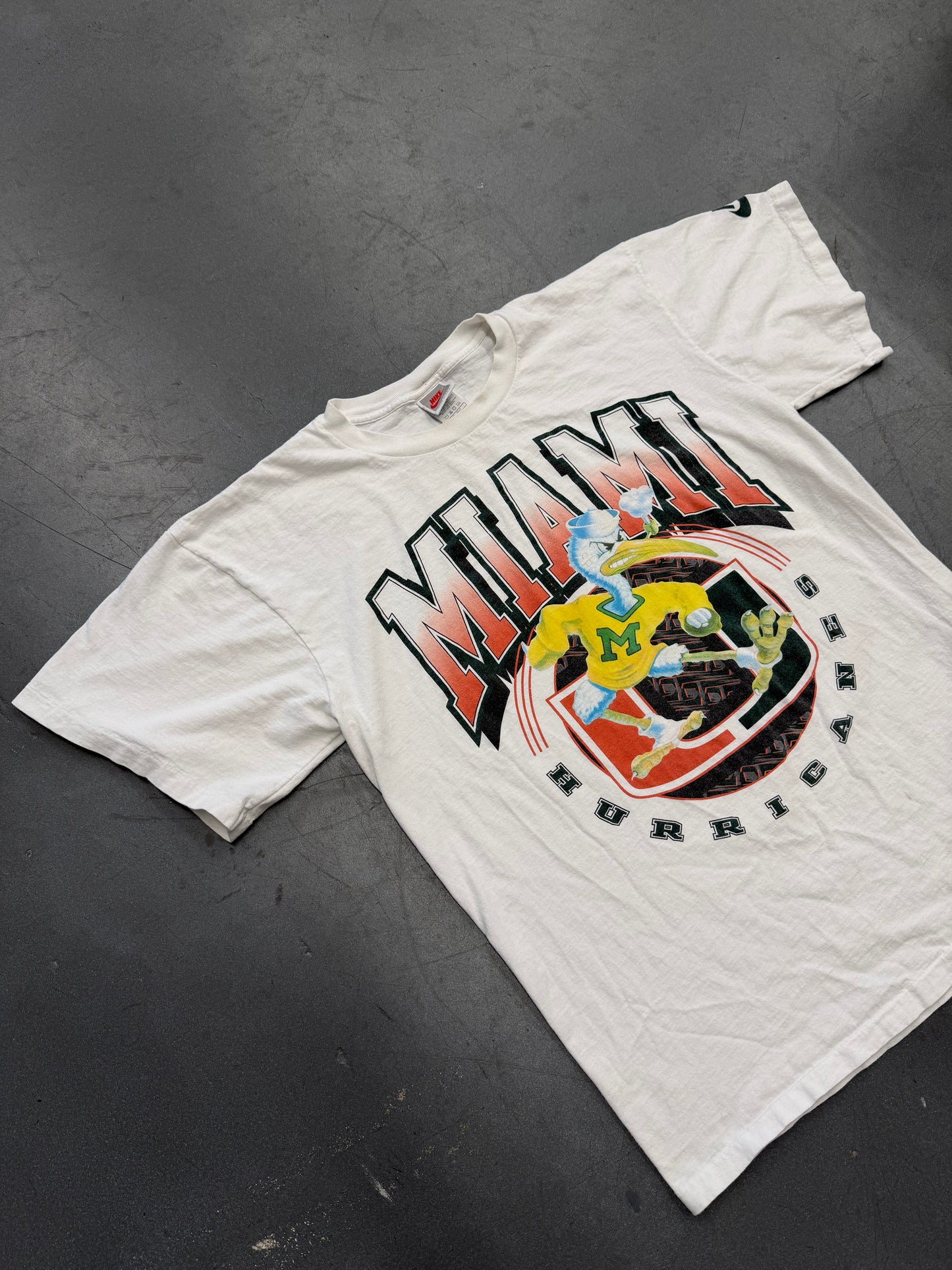 90S NIKE MIAMI HURRICANES SLEEVE LOGO SEBASTIAN TEE (GREY NIKE TAG)
