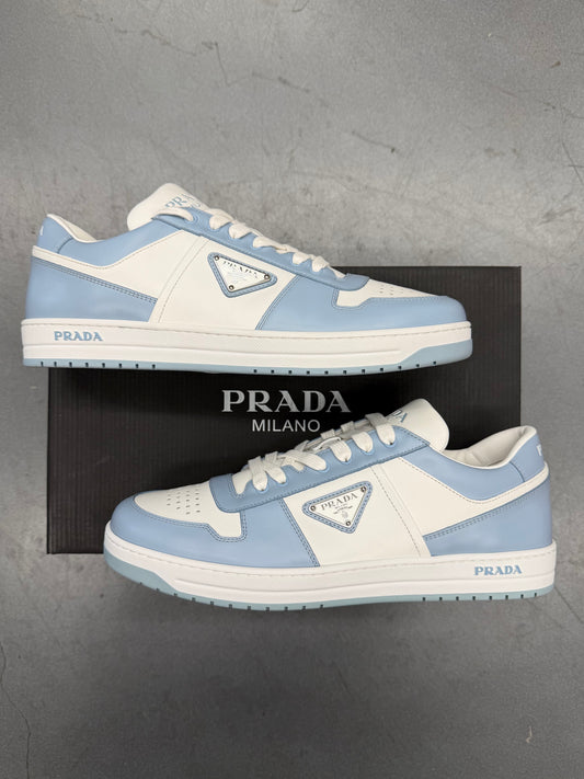 PRADA SIZE 9.5 DOWNTOWN LEATHER SNEAKER - LIGHT BLUE (W/BOX)