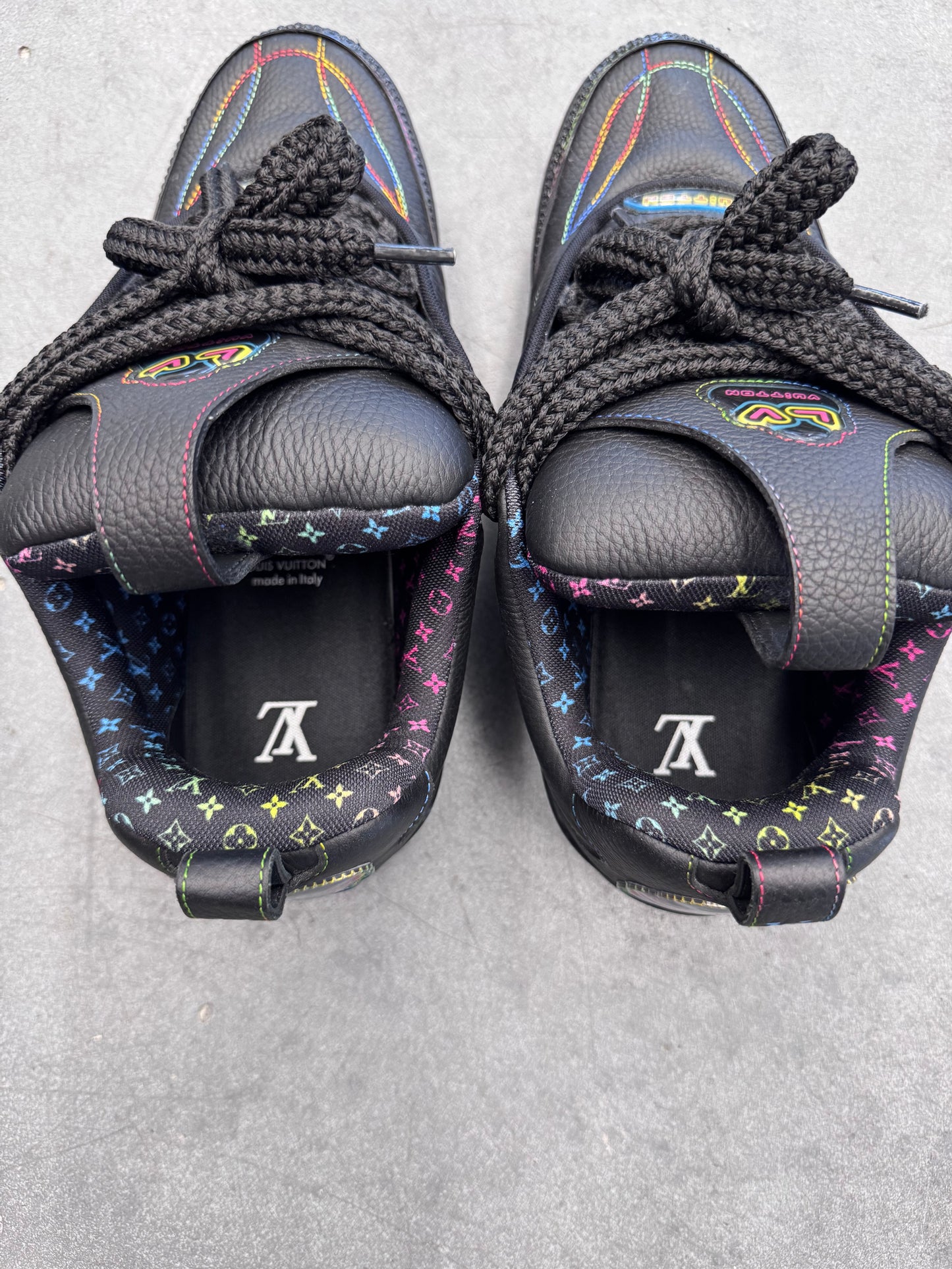 SIZE 10 LOUIS VUITTON RAINBOW/BLACK SKATE SNEAKER (PRE-OWNED WITH NO BOX)