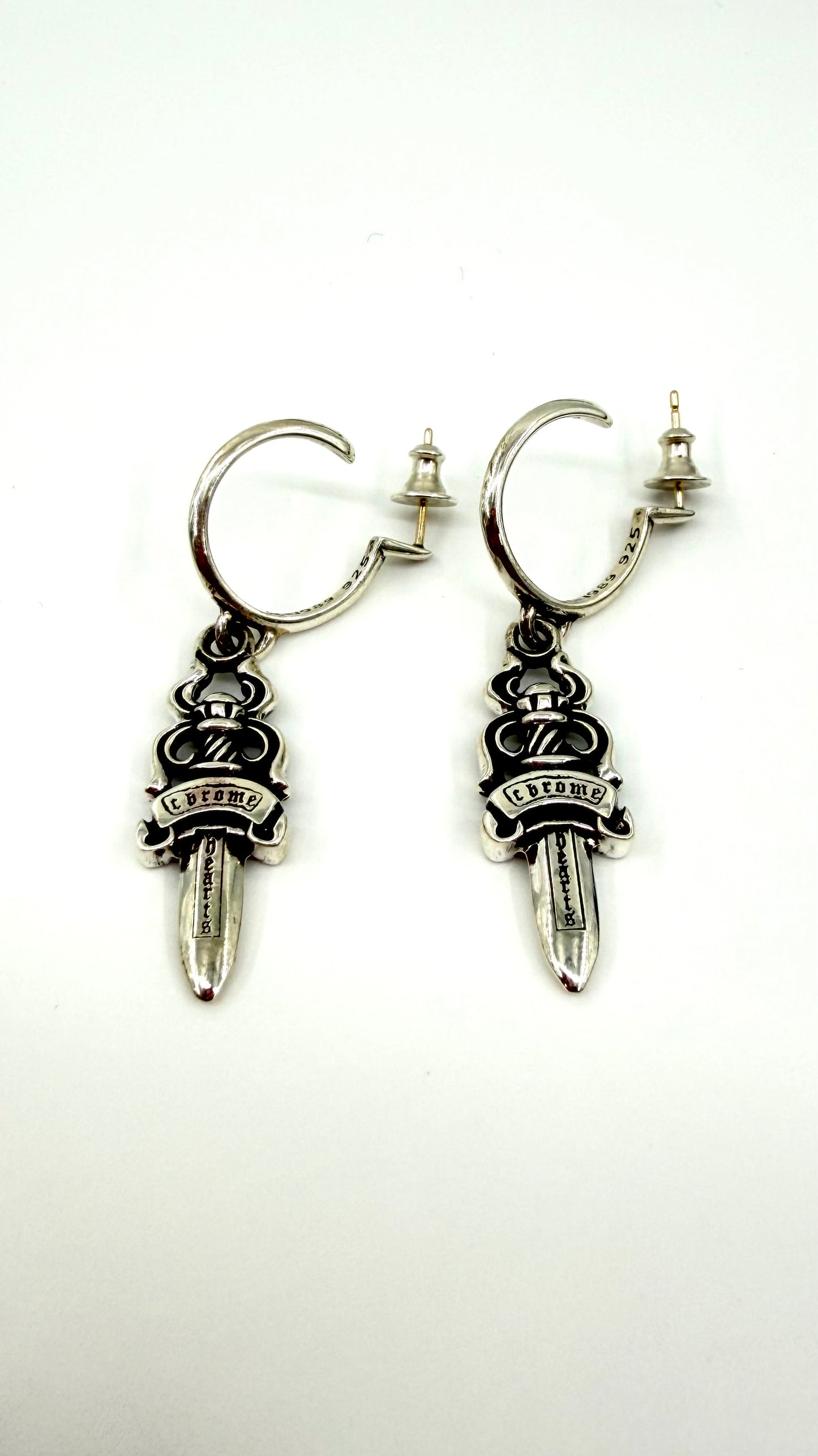 CHROME HEARTS #5 DAGGER HOOP SILVER EARRING