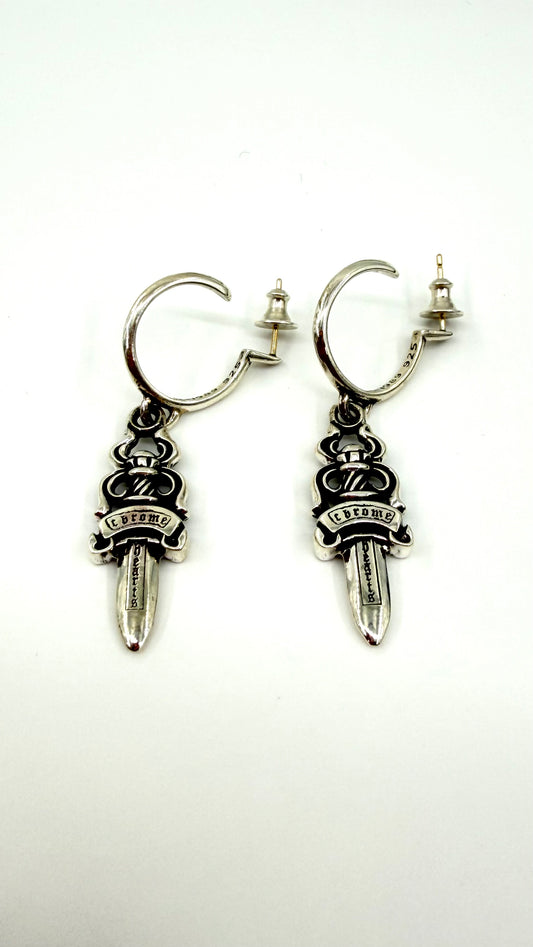 CHROME HEARTS #5 DAGGER HOOP SILVER EARRING