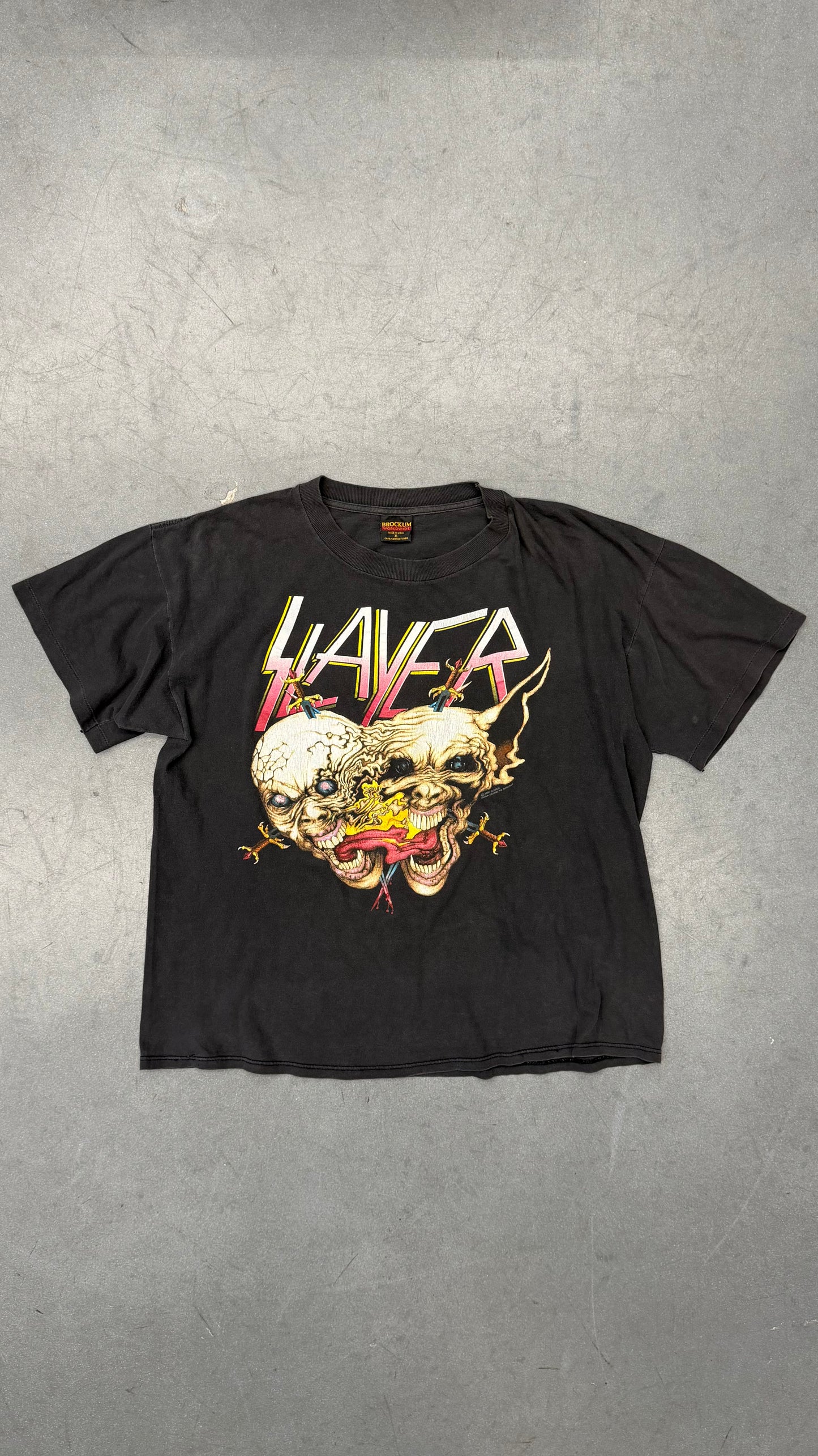 1991 SLAYER TWO FACES INFUSED CLASH OF THE TITANS TOUR TEE (BROCKUM TAG)