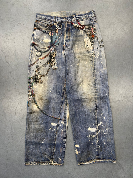 2024 ACNE STUDIOS 1981M TROMPE L'OEIL KEYCHAIN PRINT JEANS - MID BLUE