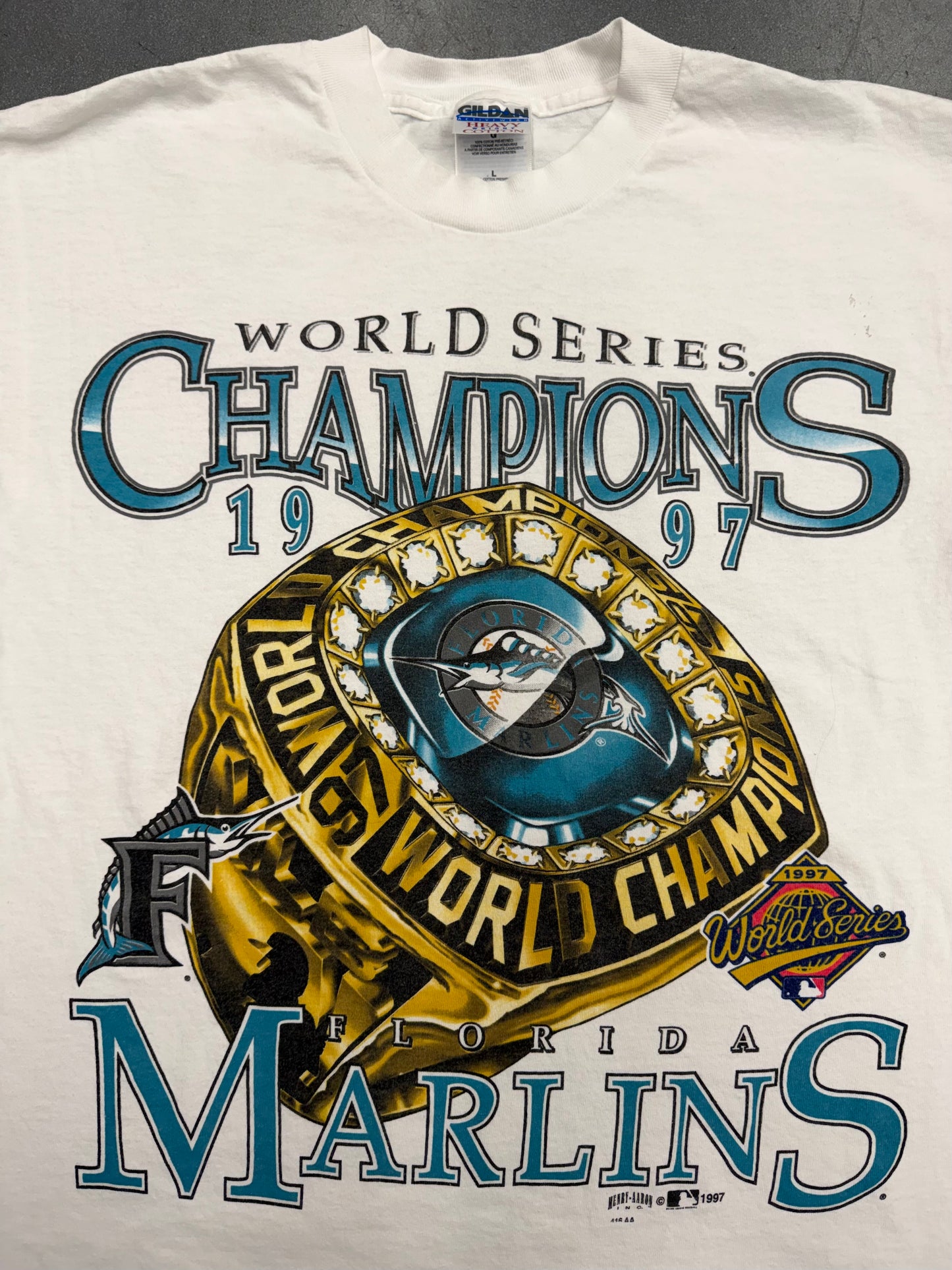 1997 FLORIDA MARLINS CHAMPIONSHIP RING TEE (GILDAN HEAVY WEIGHT COTTON TAG)