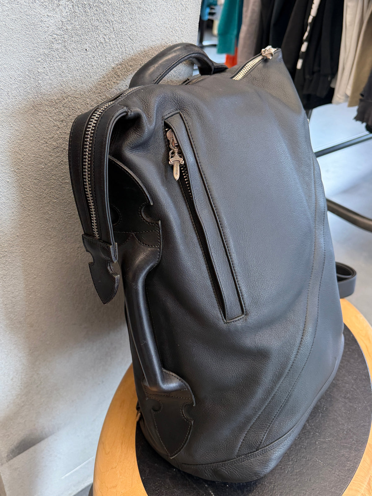 CHROME HEARTS LEATHER BACKPACK + SILVER DETAILS
