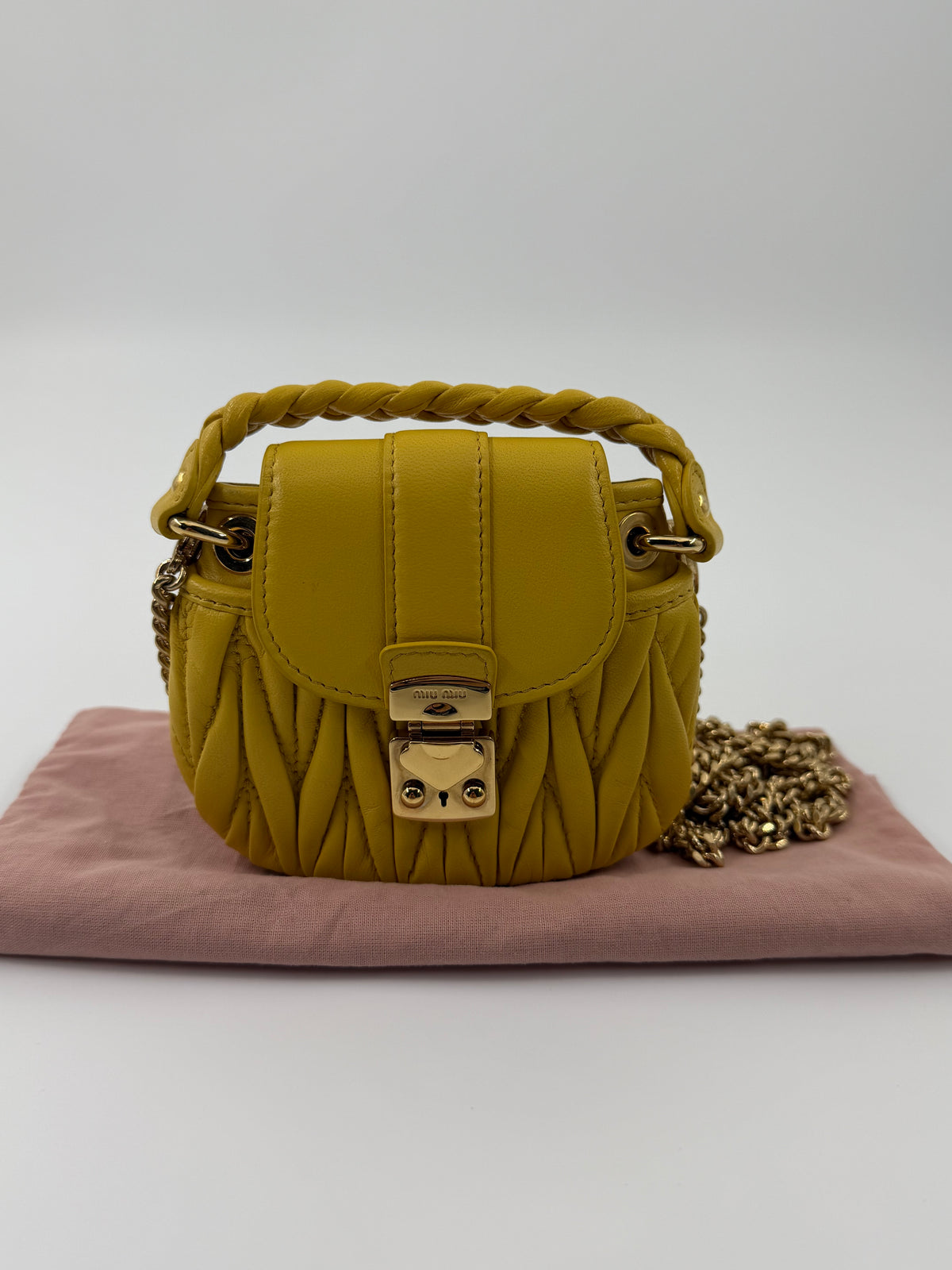 MIU MIU RUCHED LEATHER MINI CHAIN BAG
