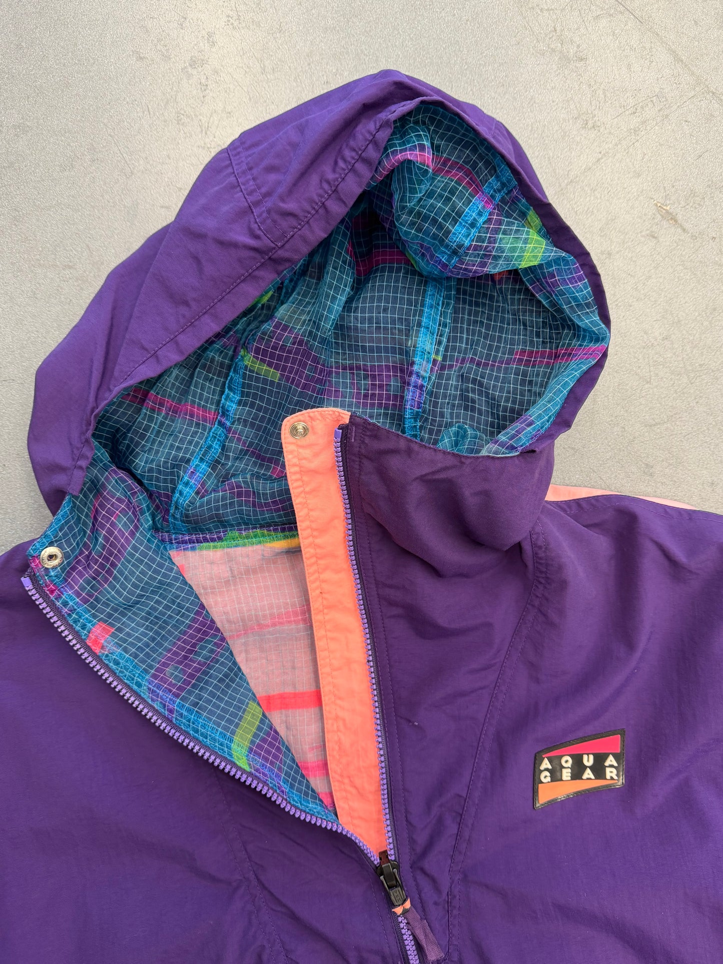 ‘90s NIKE REVERSIBLE AQUA GEAR MULTI GEAR QUARTER ZIP COLOFUL WINDBREAKER