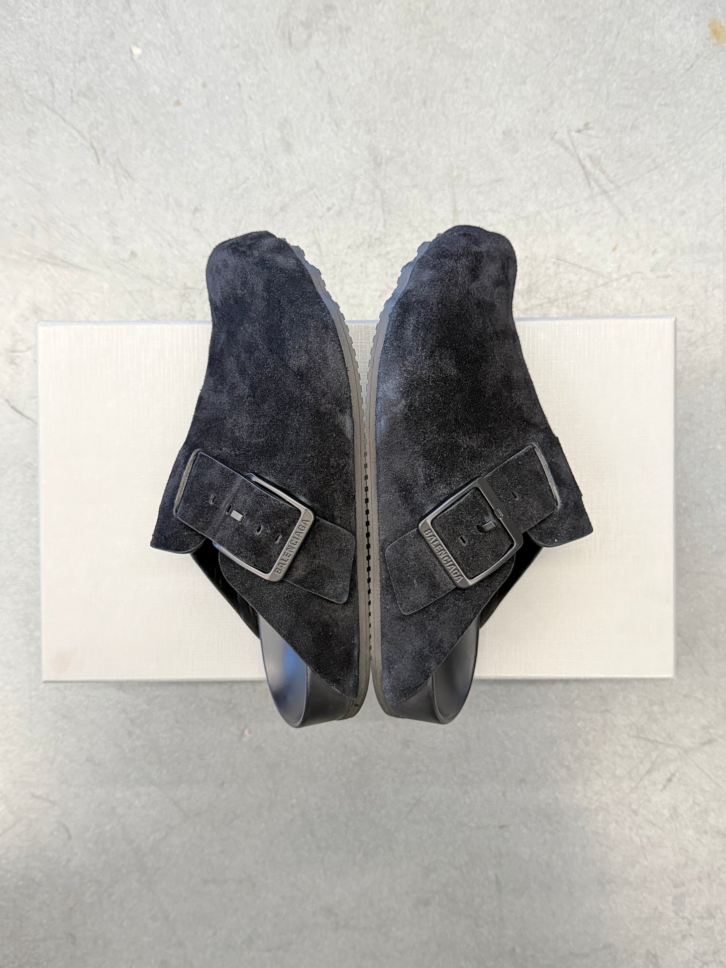 BALENCIAGA SUNDAY SUEDE MULE - BLACK (W/BOX)