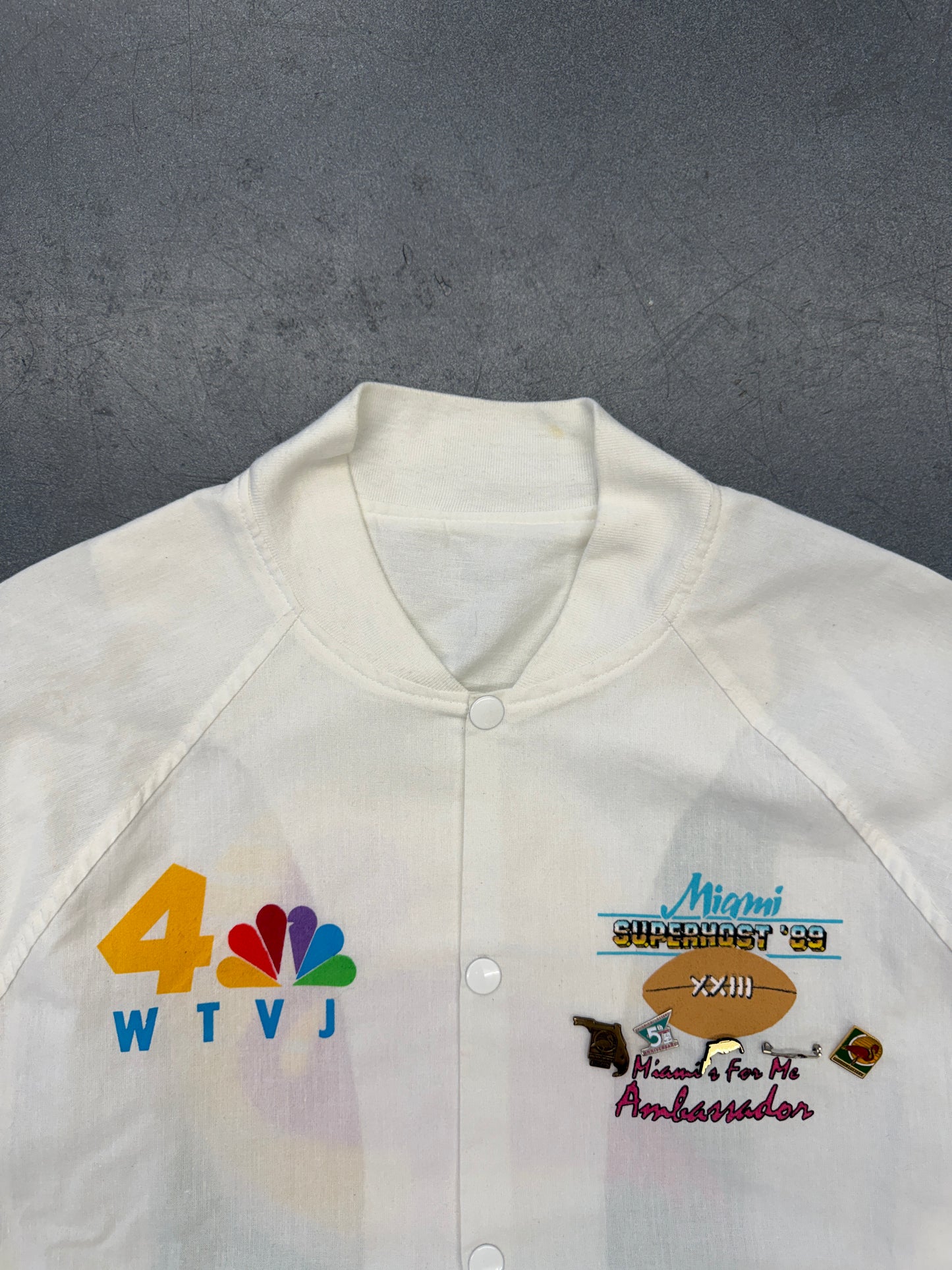 1989 NFL SUPER BOWL XXIII MIAMI SUPERHOST FLORIDA LOTTERY PINNED JACKET
