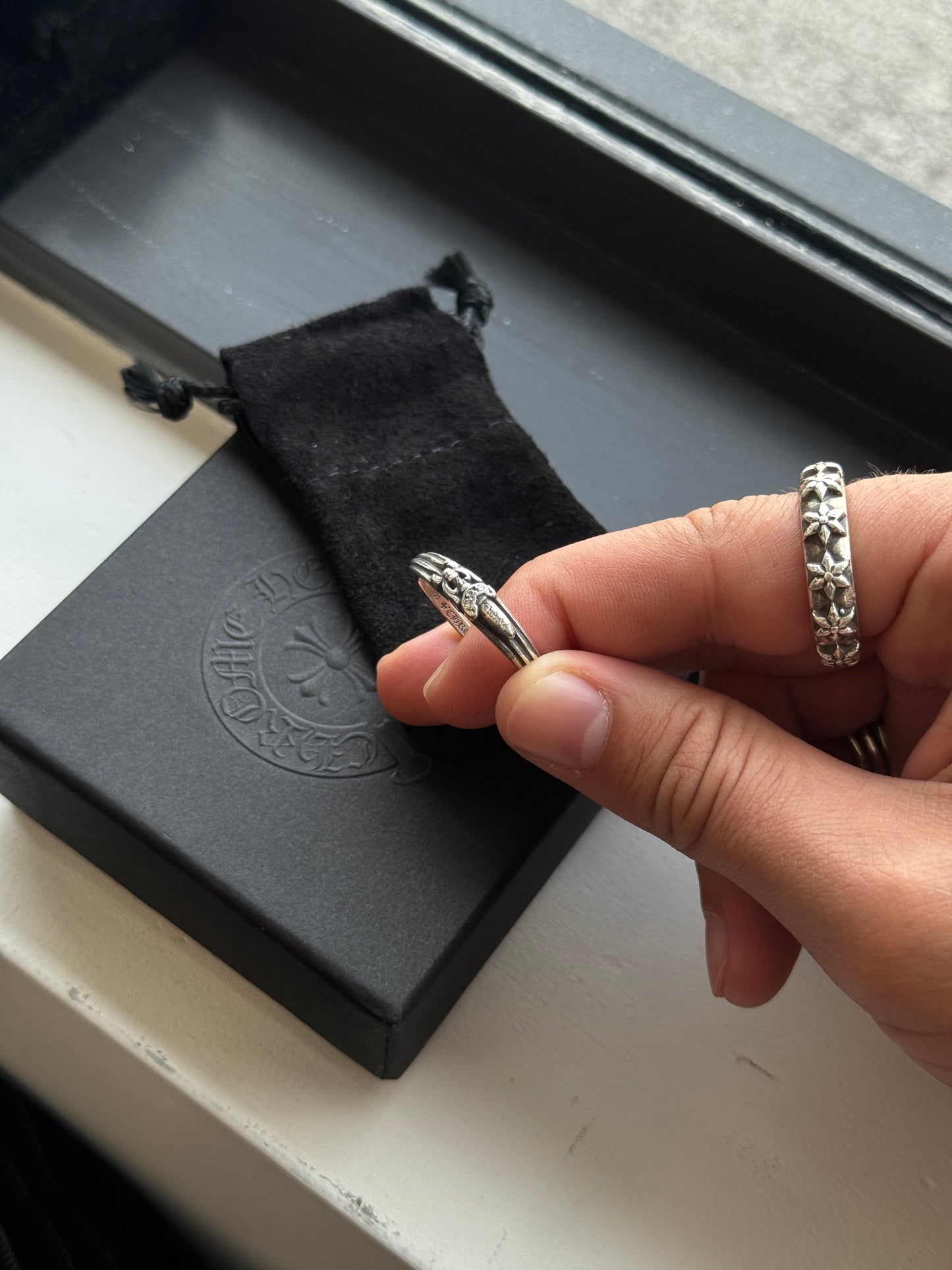 CHROME HEARTS DIAMOND BABY DAGGER SILVER RING (SIZE 12) (5.8 GRAMS)