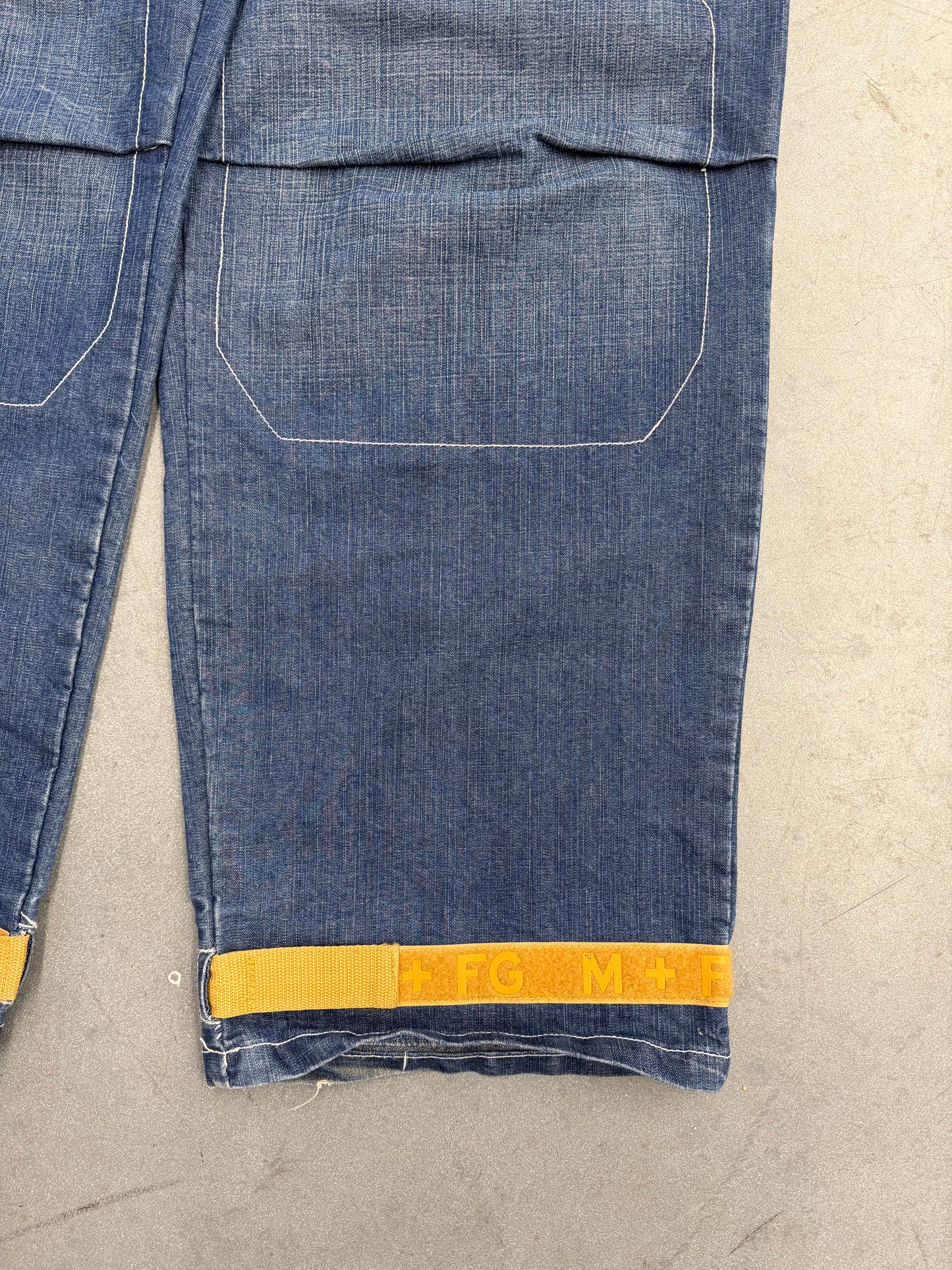 VINTAGE MARITHE FRANCOIS GIRBAUD SHUTTLE STRAP DENIM JEANS - MUSTARD STRAPS (38)