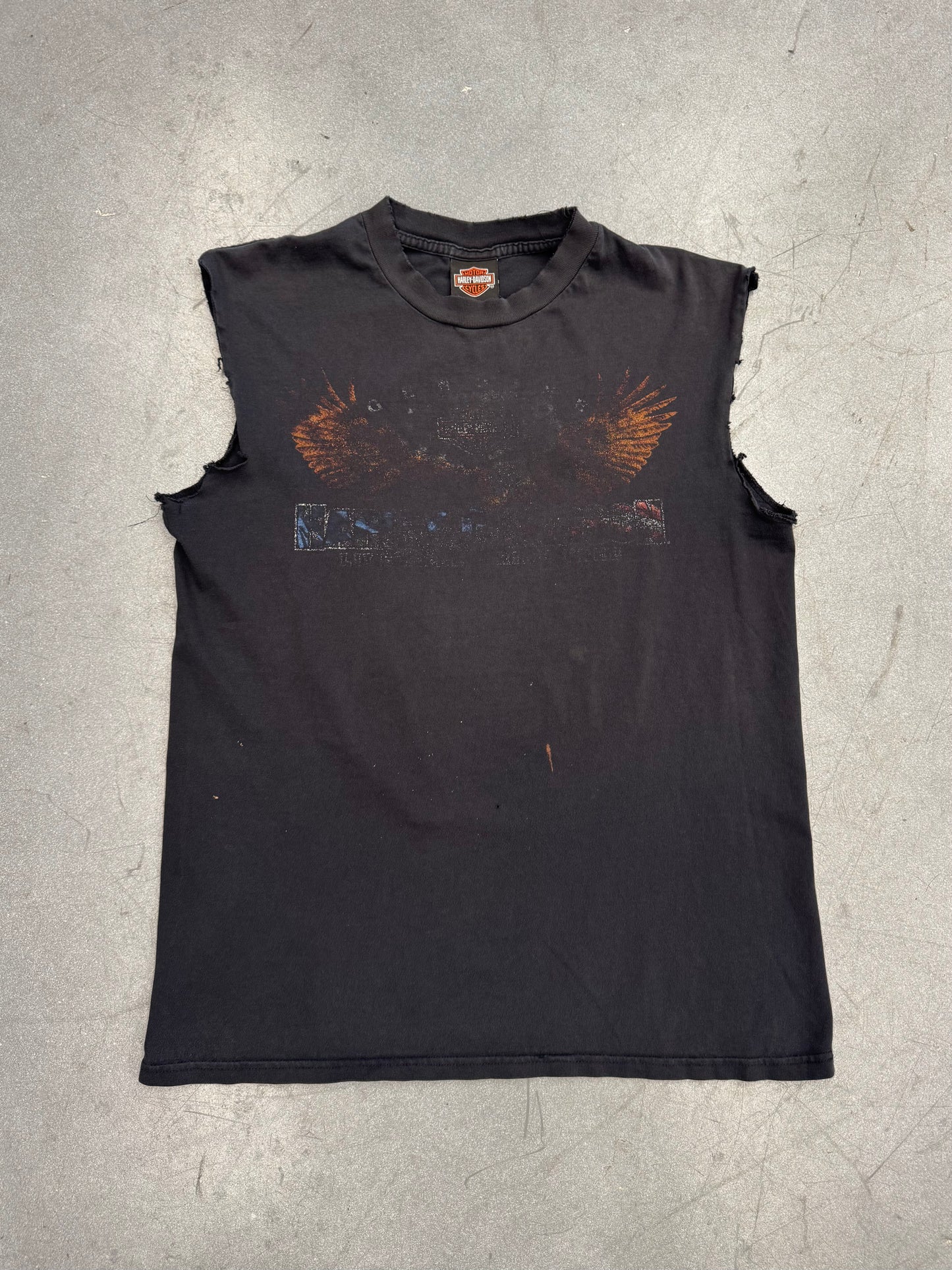 VINTAGE HARLEY-DAVIDSON EVANSVILLE, IN SMOKED CUT-OFF TEE