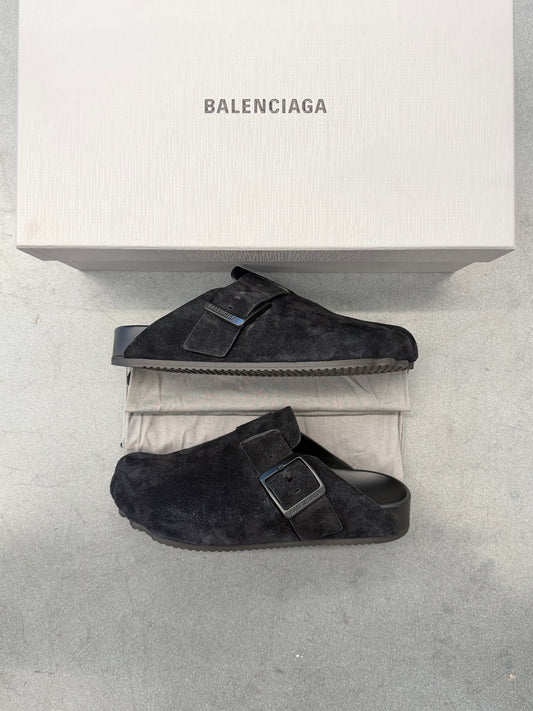 BALENCIAGA SUNDAY SUEDE MULE - BLACK (W/BOX)