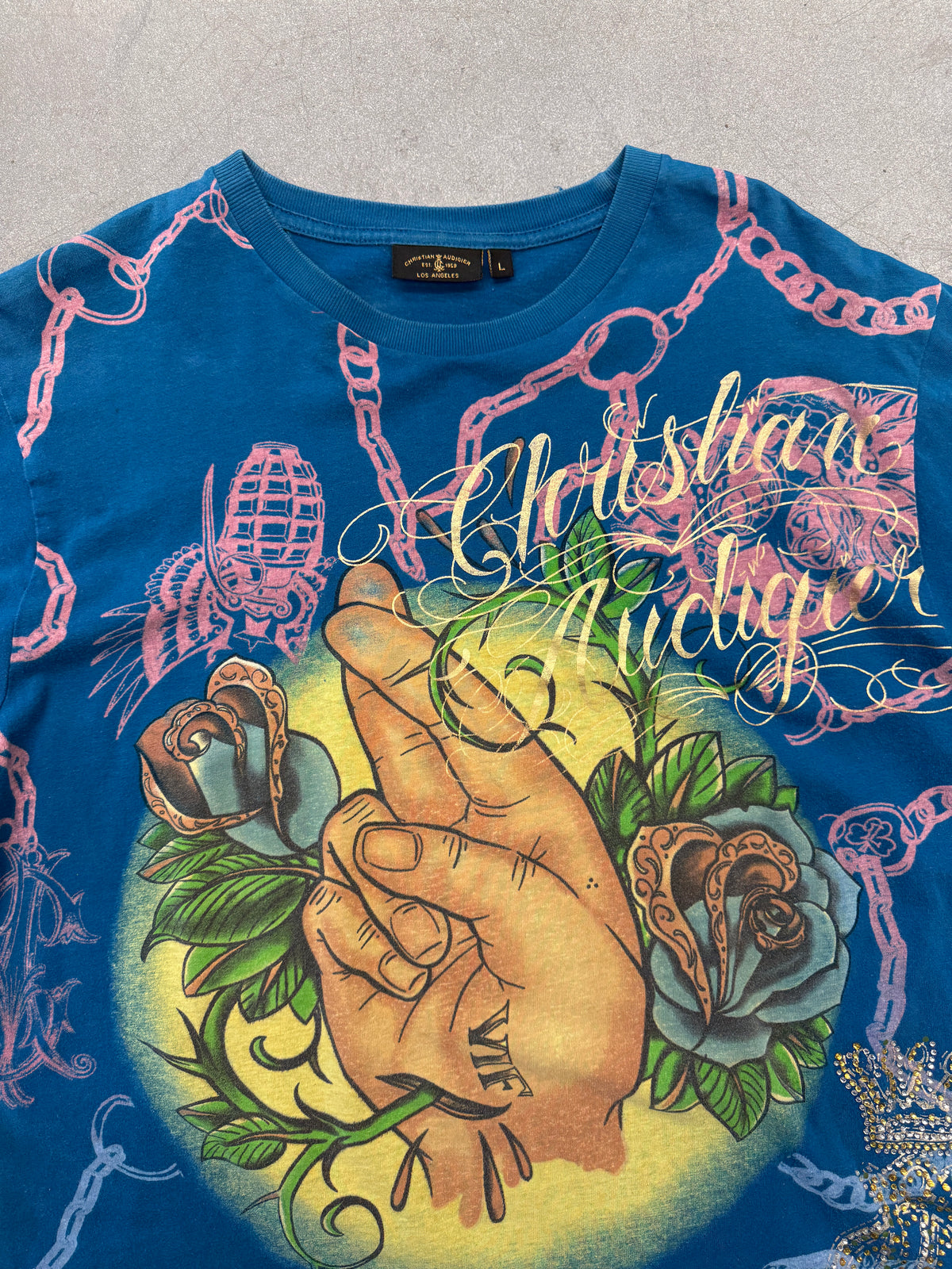 CHRISTIAN AUDIGIER PRAYING 2 FINGERS BLUE TEE