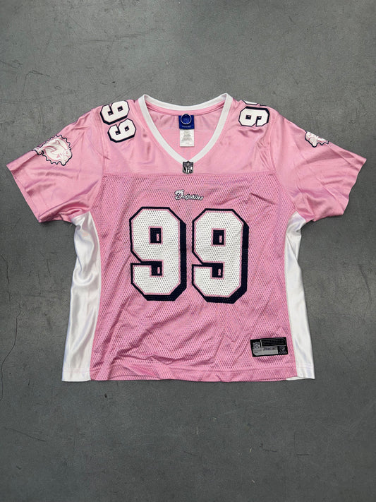 Y2K VINTAGE WOMEN'S NFL PINK MIAMI DOLPHINS JASON TAYLOR #99 FOOTBALL JERSEY
