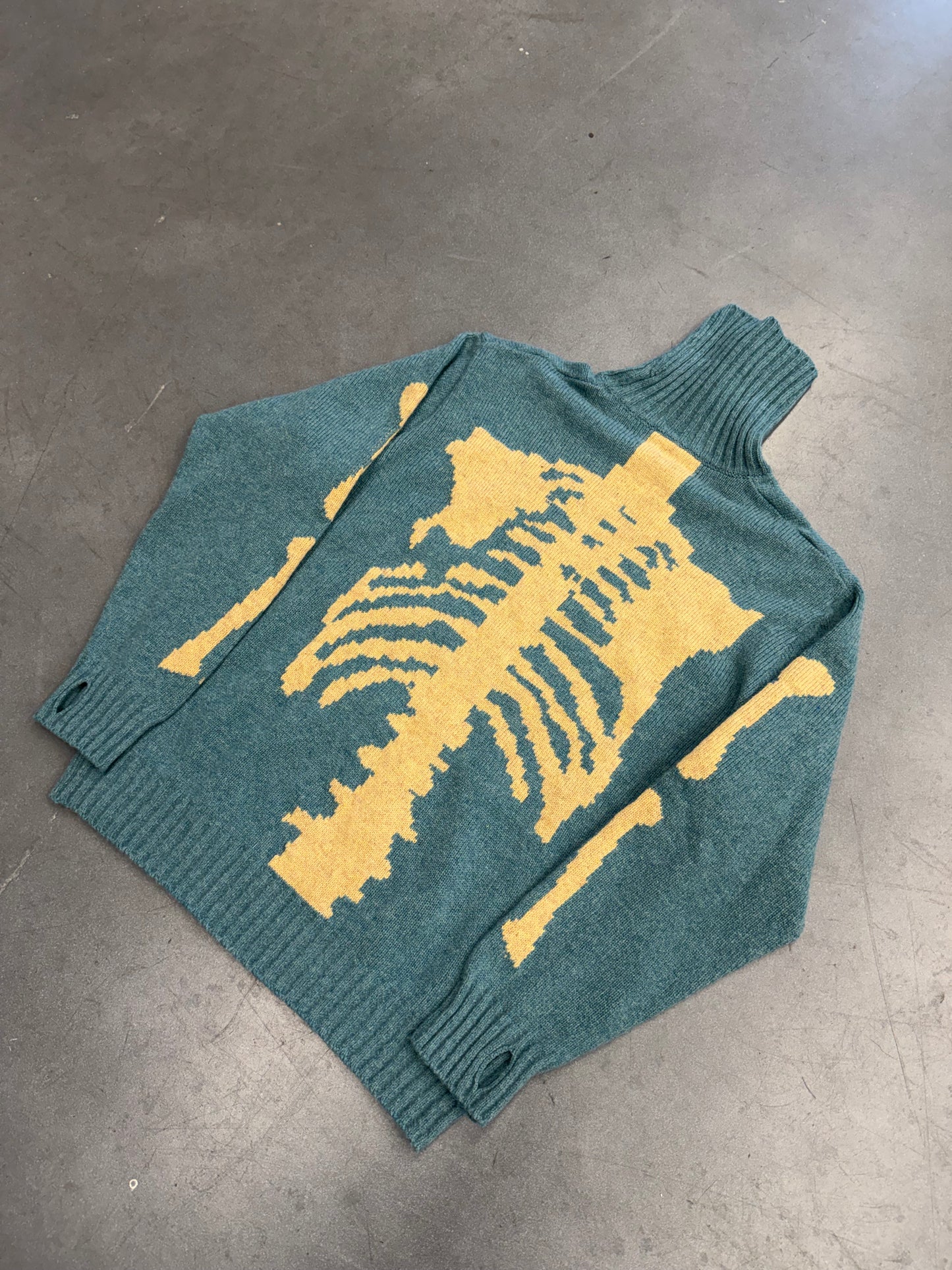 KAPITAL 5G BONE KNIT HIGH NECK SWEATER BLUE