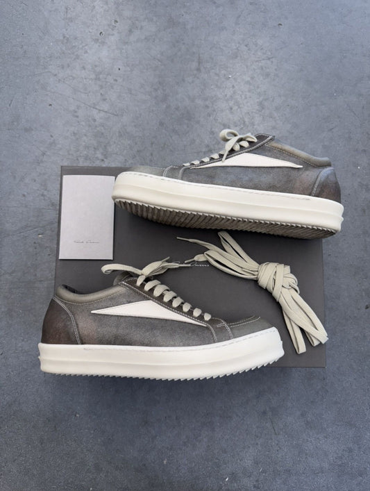 SIZE 40 RICK OWENS VINTAGE SNEAKS TRANSPARENT LEATHER DUST MILK (PRE-OWNED WITH BOX)
