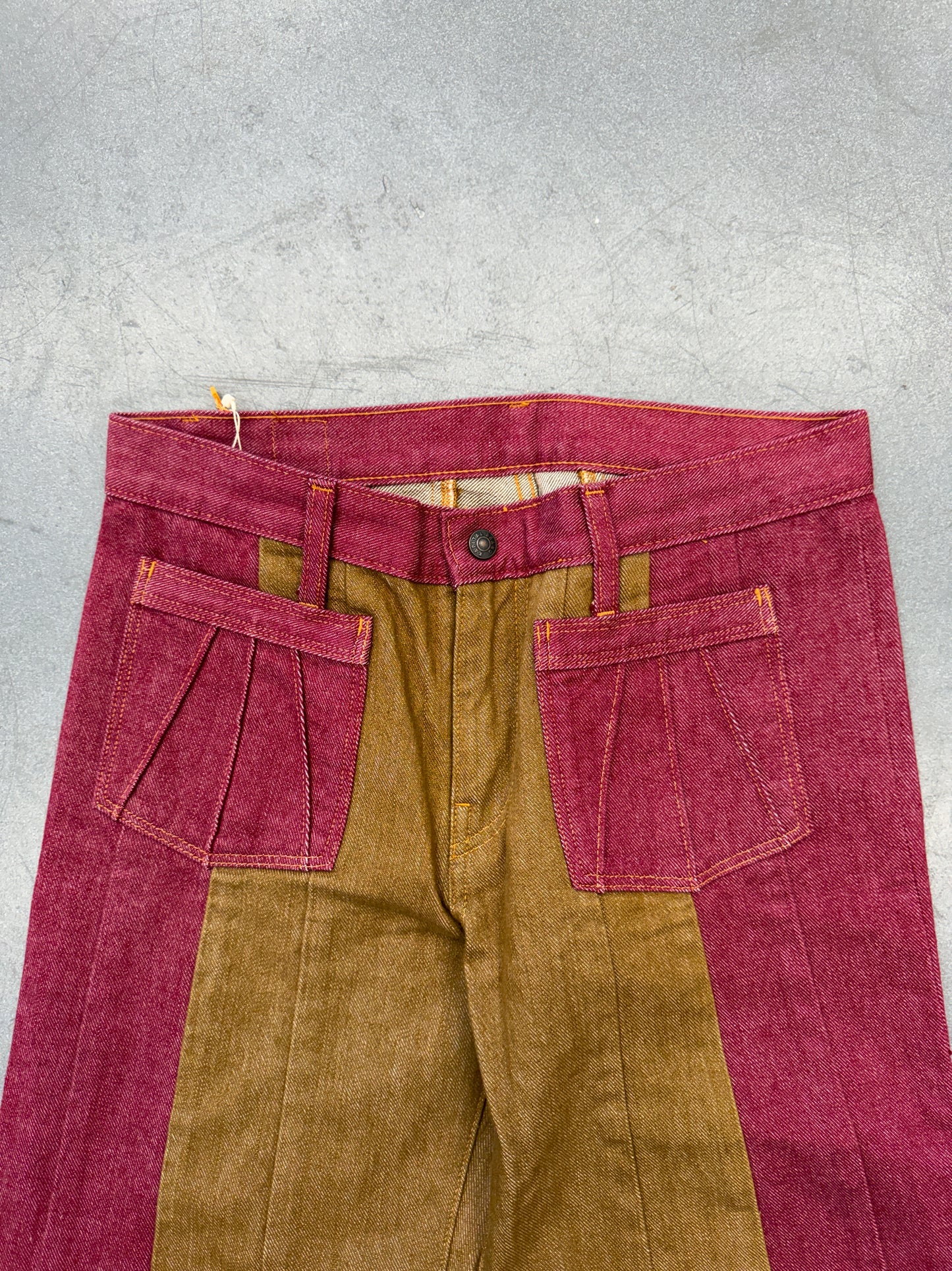 KAPITAL 12 OZ COLOR DENIM 2 TONE GYSPY BUGGY WIDE LEG JEANS (WOMENS) (NWT)