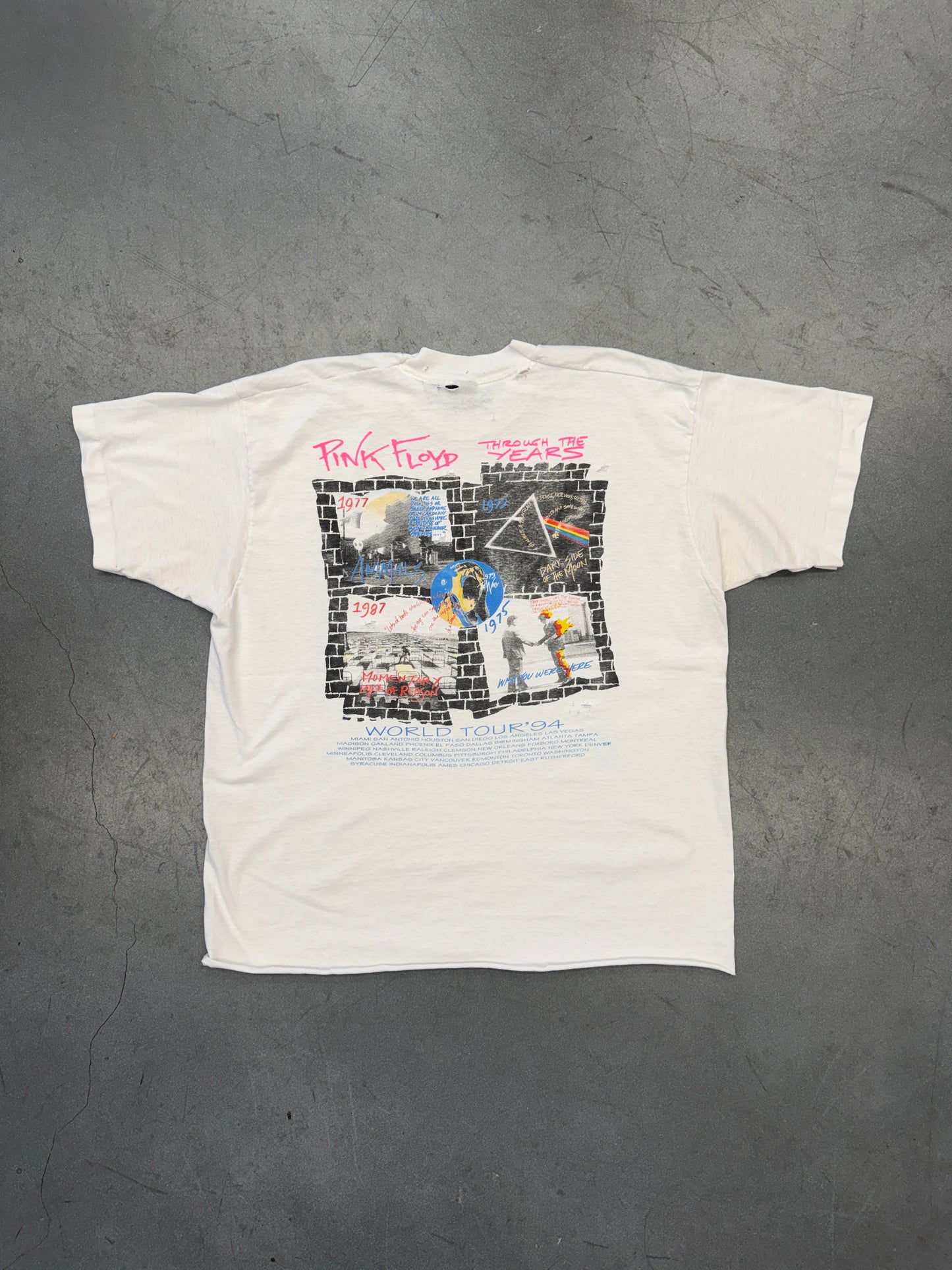 1994 PINK FLOYD DIVISION BELL WORLD TOUR THROUGH THE YEARS CROPPED TEE (CUT SCREEN STARS TAG)