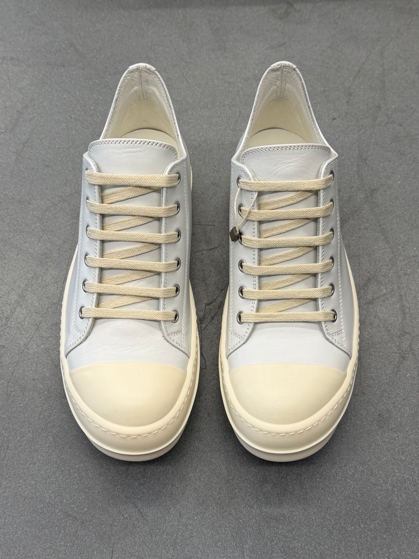 RICK OWENS LEATHER RAMONES LOW-TOP SNEAKERS - CHALK WHITE