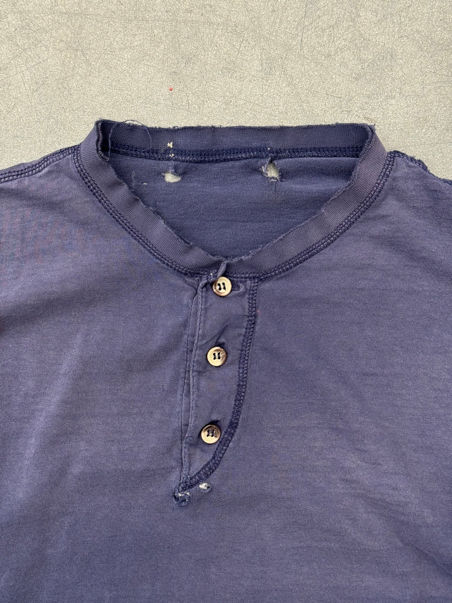 VINTAGE DISTRESSED BLANK HENLEY 3-BUTTON TEE (CUT TAG)
