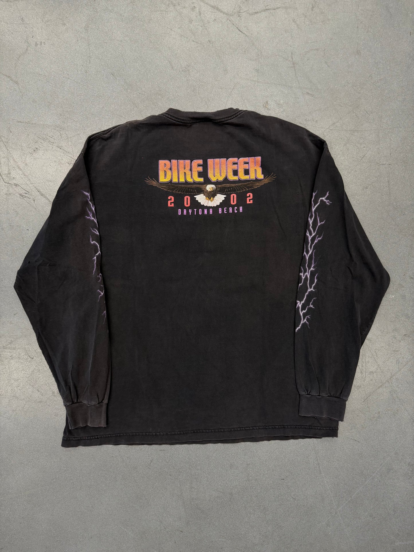 2002 BIKE WEEK DAYTONA BEACH, FL EAGLE IN LIGHTNING LS TEE (AAA TAG)