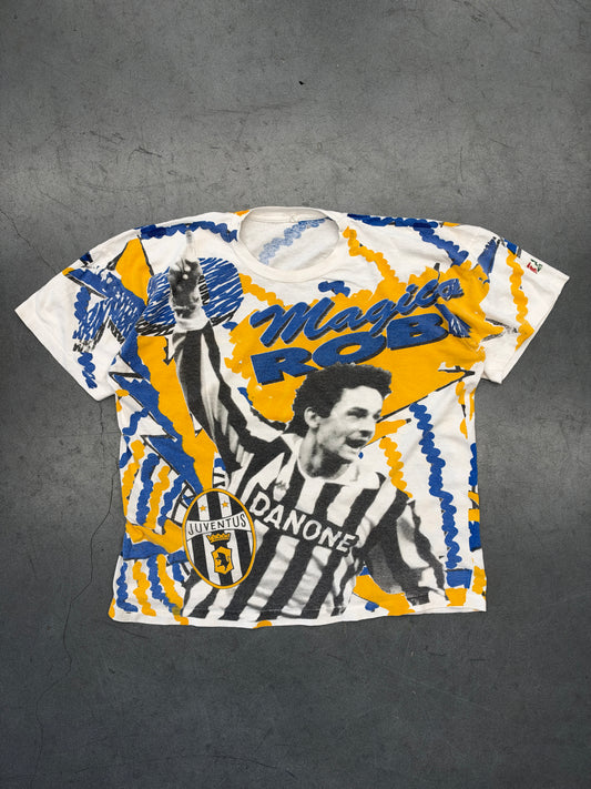 90S JUVENTUS MAGICO ROBY ALL OVER PRINT SOCCER TEE (SCREEN STARS TAG)