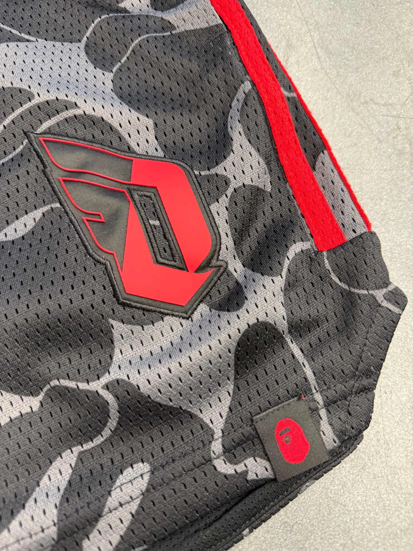 BAPE X ADIDAS DAME MESH SHORTS - BLACK/RED (M) (NEW)