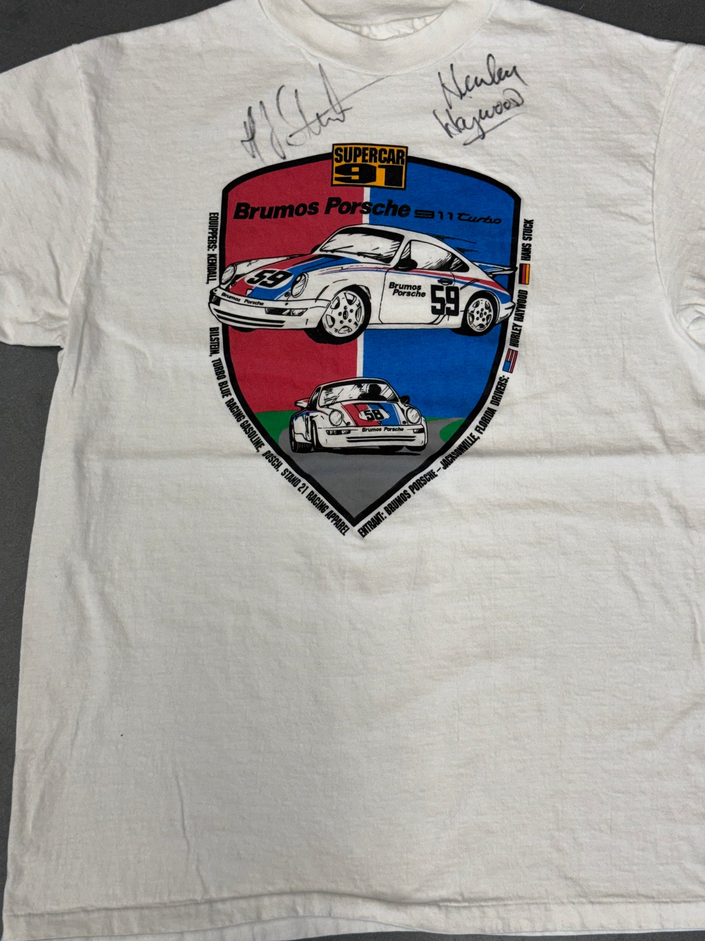 90S BRUMOS DESIGN JACKSONVILLE, FLORIDA PORSCHE SIGNED TEE (HANES TAG)