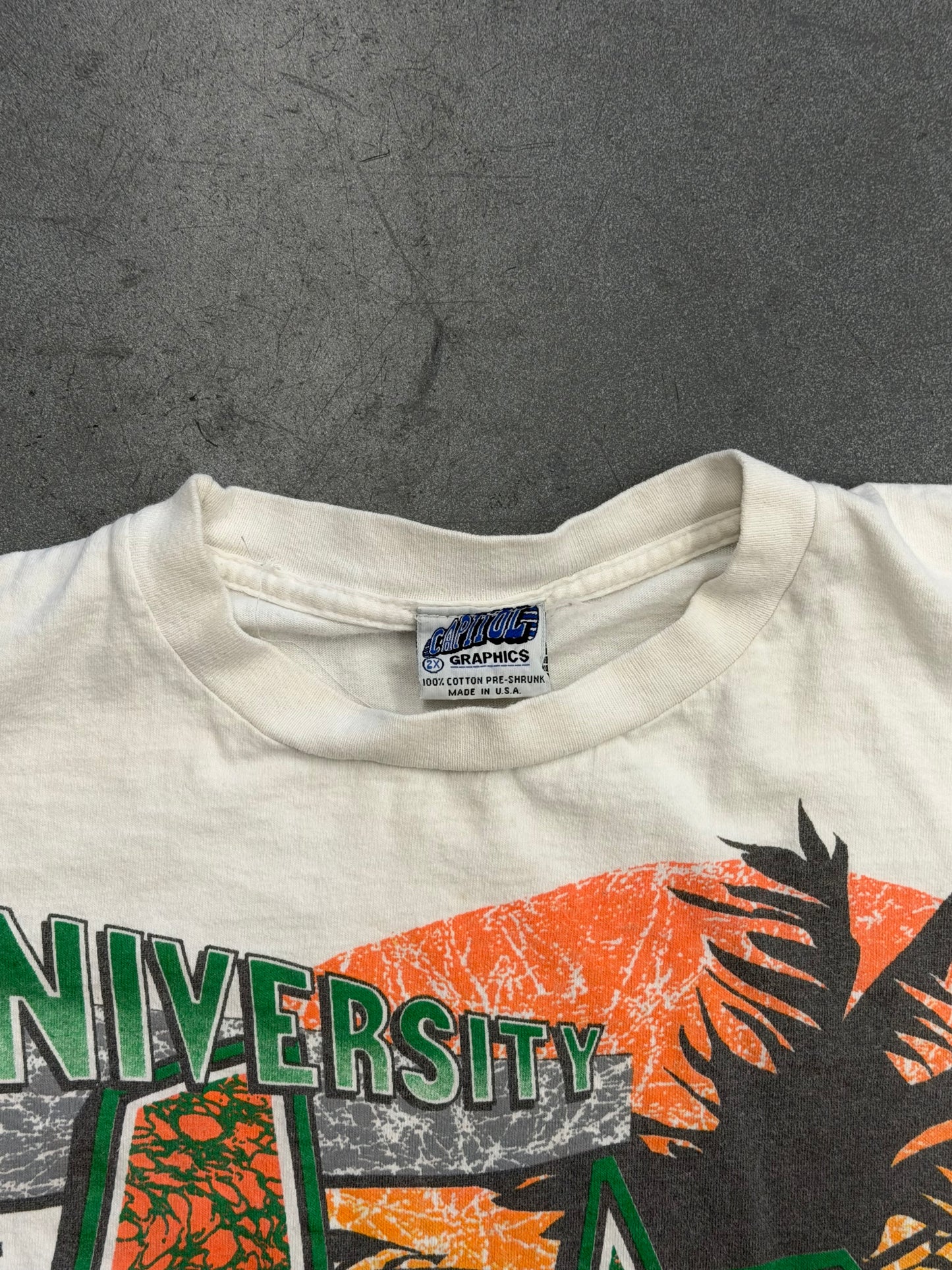 90S UNIVERSITY OF MIAMI CAPITOL GRAPHICS ANGRY SEBASTIAN TEE (CAPITOL TAG)