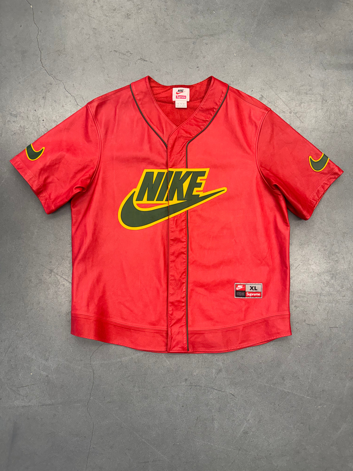 FW19 SUPREME NIKE LEATHER BASEBALL JERSEY - RED