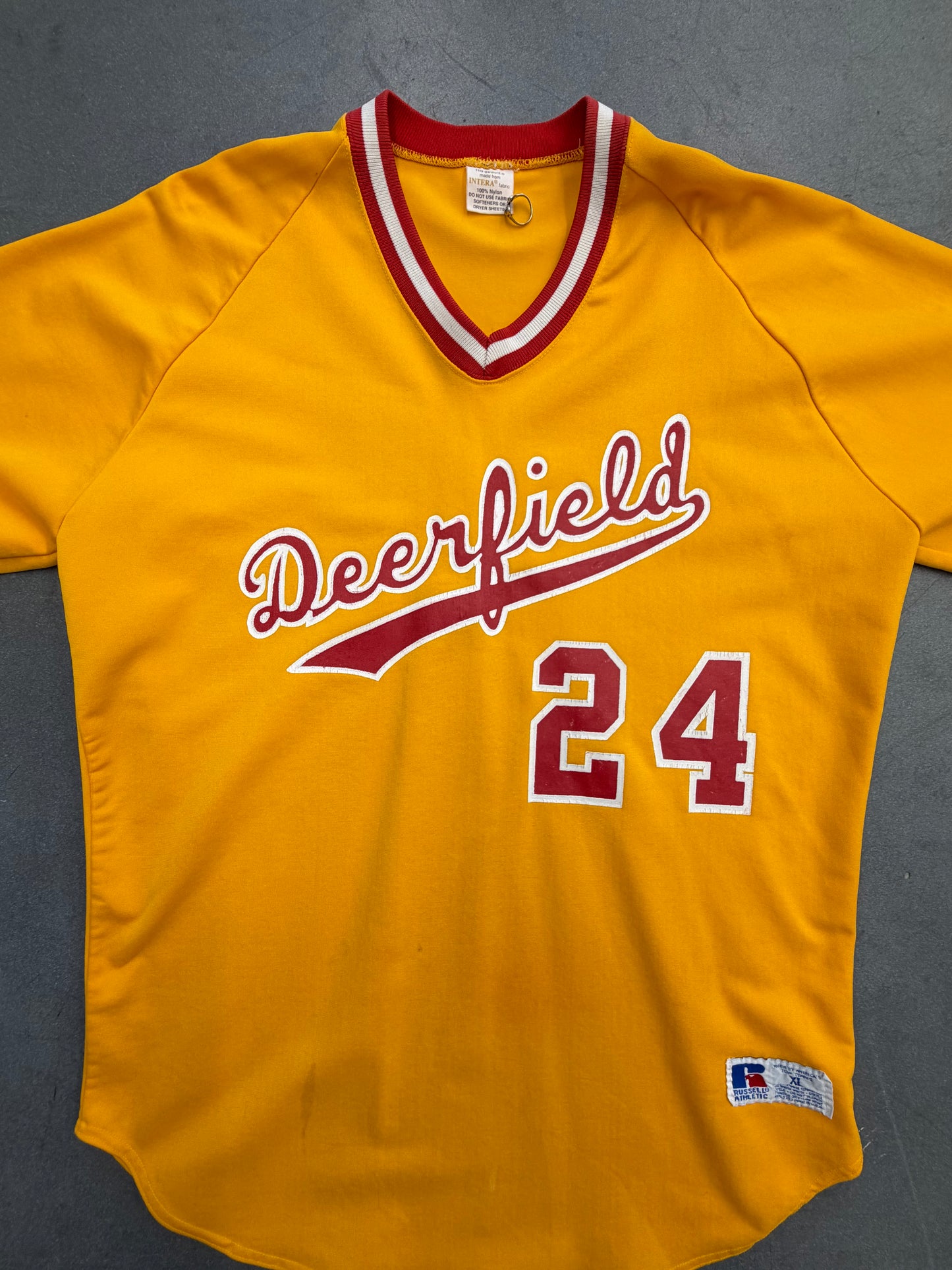 80S DEERFIELD RUSSELL ATHLETIC BASEBALL JERSEY V NECK