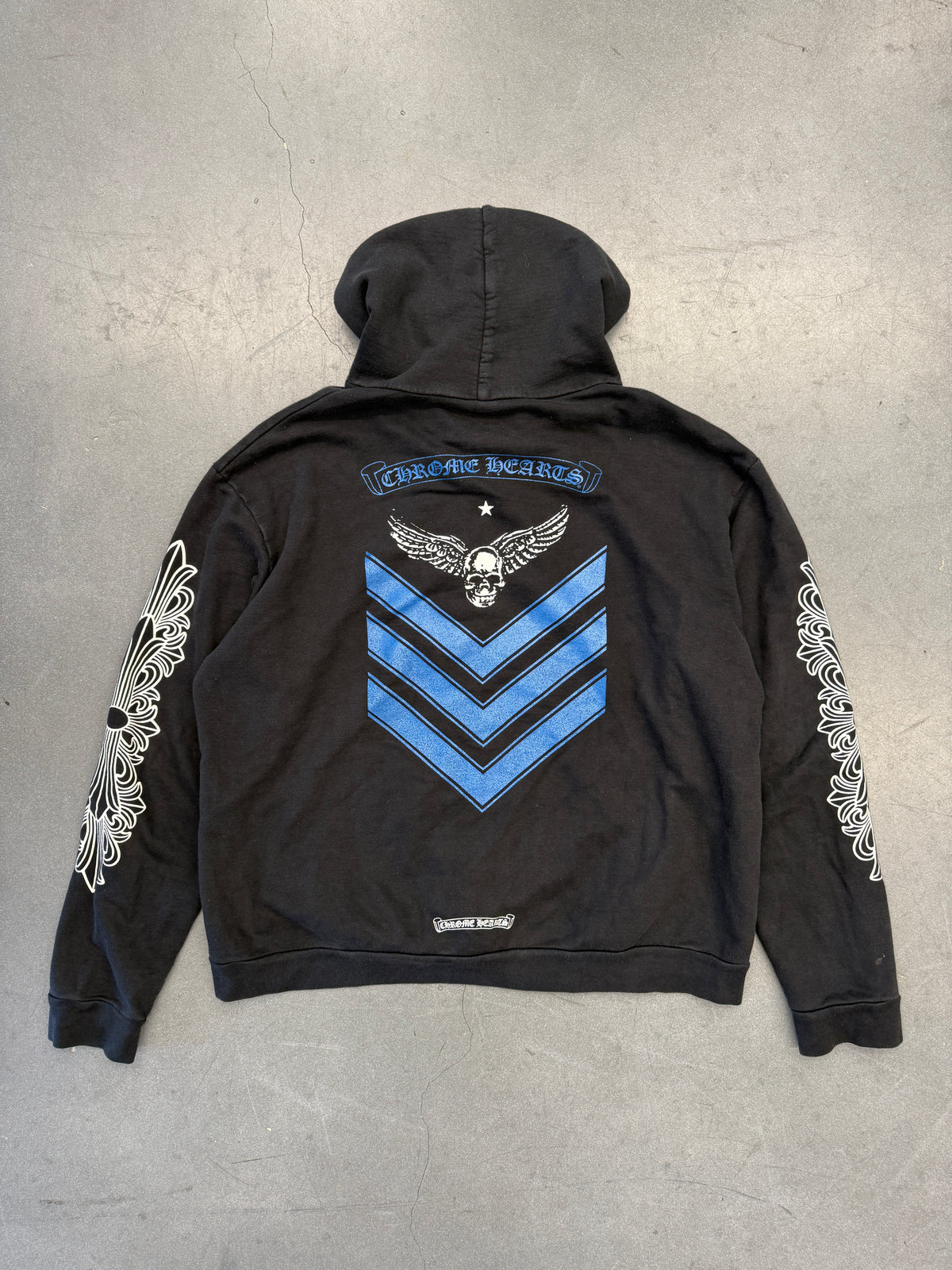 CHROME HEARTS FLORAL FOTI ZIP-UP HOODIE - BLACK/BLUE