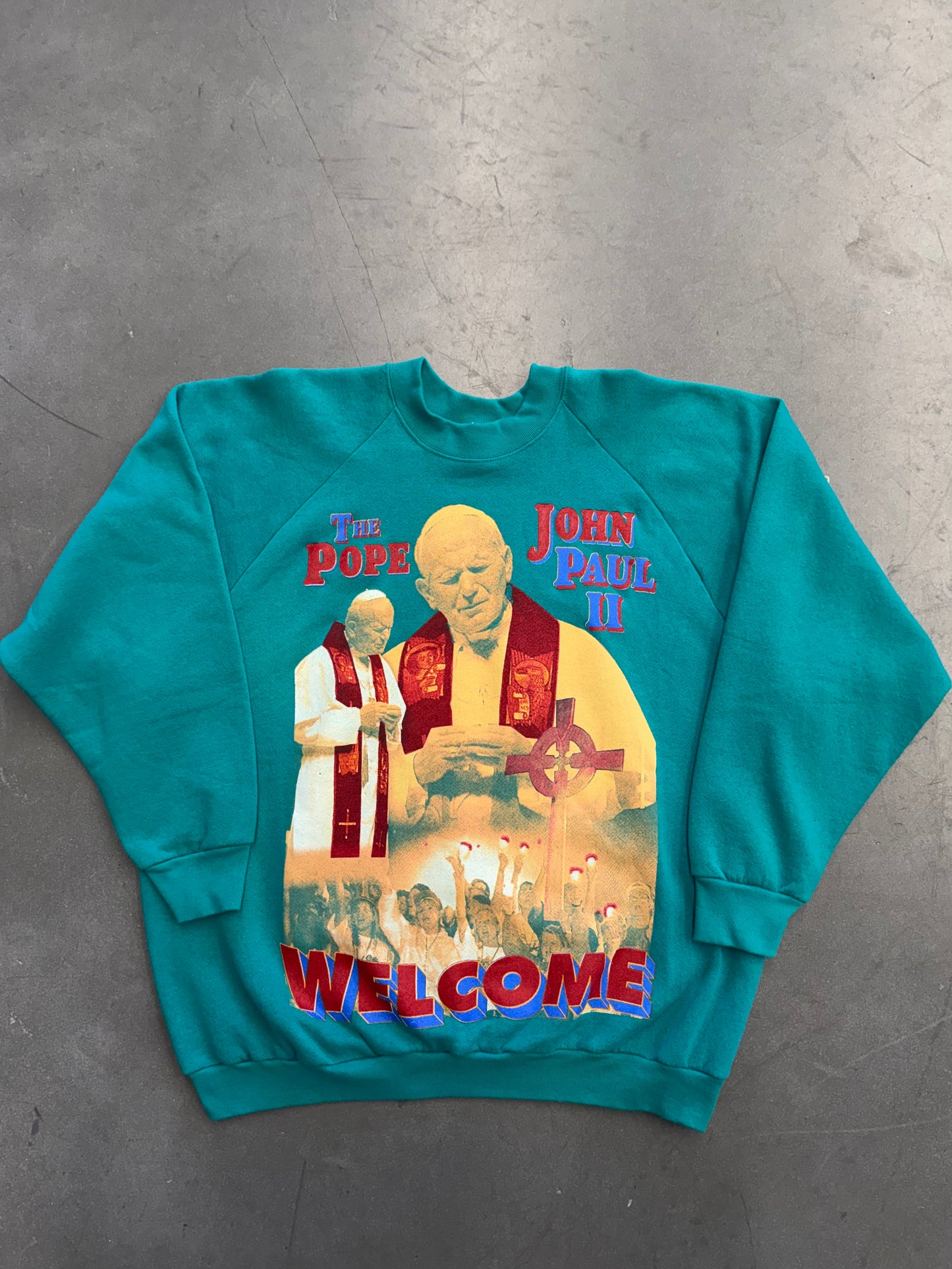 90'S THE POPE JOHN PAUL II WELCOME BOOTLEG RAP STYLE CREWNECK SWEATER (CUT TAG)