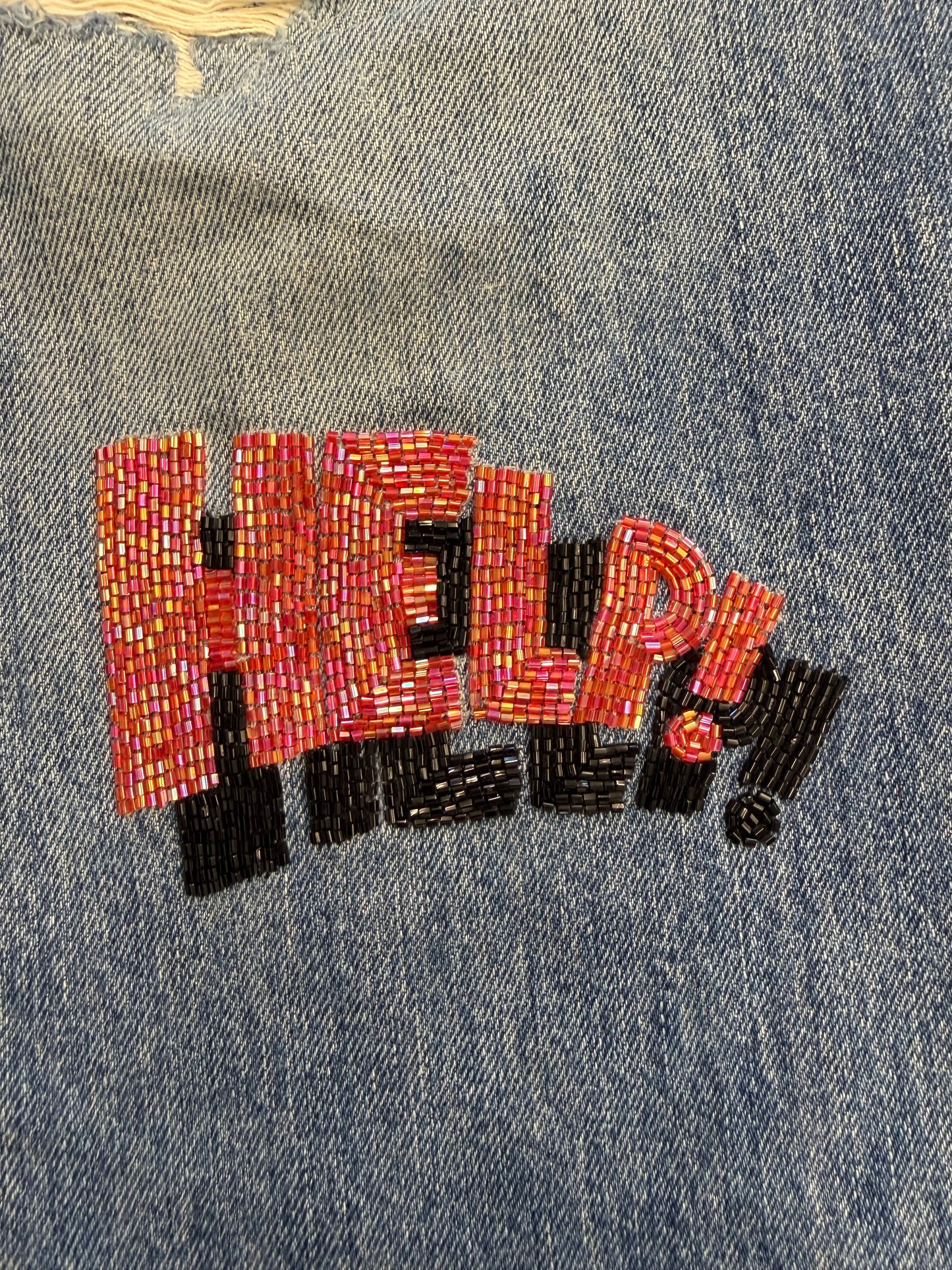 BETTER WITH AGE SHAM HAND-BEADED DOUBLE-WIDE DENIM