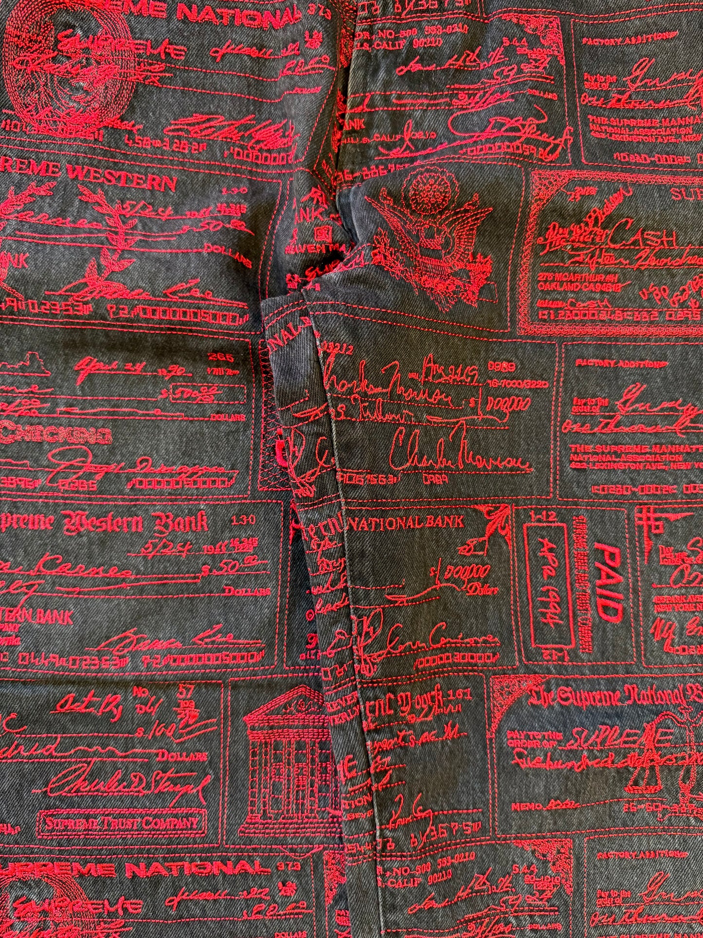 SS20 SUPREME CHECKS AND BONDS EMBROIDERED DENIM JEANS
