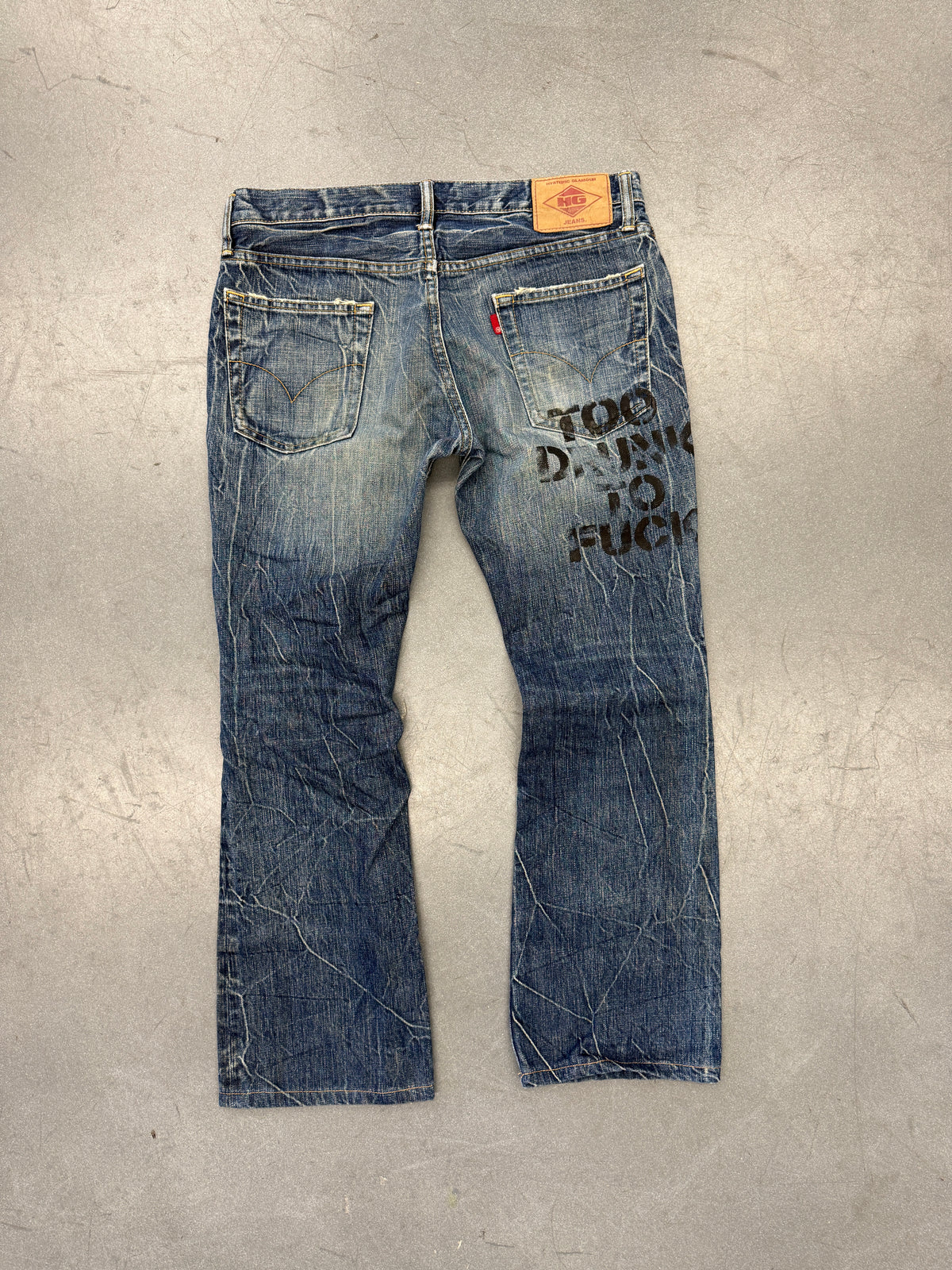 VINTAGE HYSTERIC GLAMOUR TOO DRUNK TO FUCK JEANS