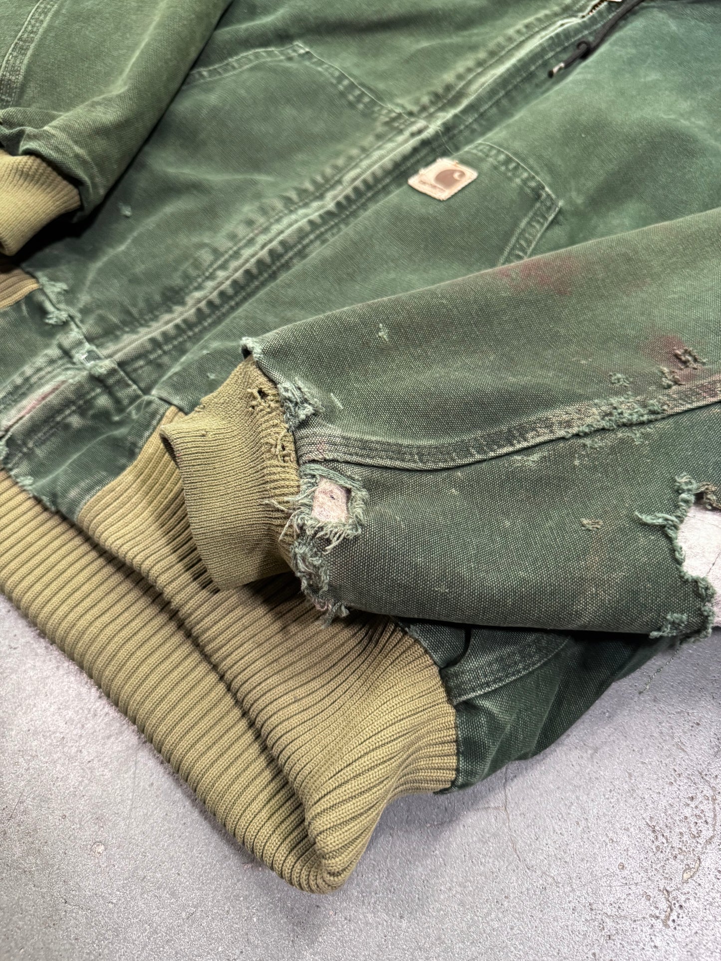 2000'S CARHARTT INSULATED CANVAS HOODIE - DARK GREEN (GREEN WAIST CUFF) (J130SPC L)