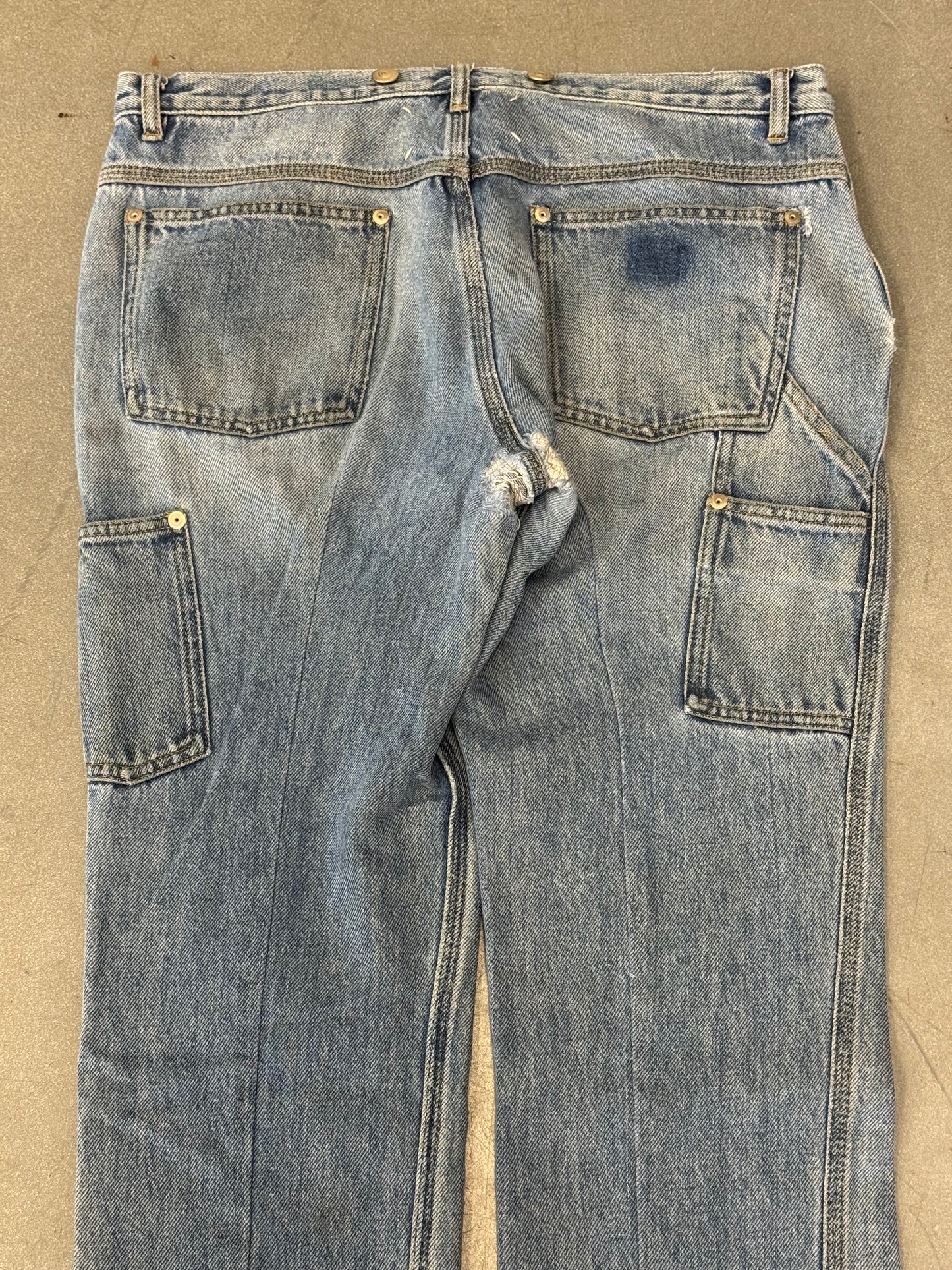 MAISON MARGIELA DISTRESSED SUSPENDER BUTTON REGULAR FIT JEANS - REPAIRED
