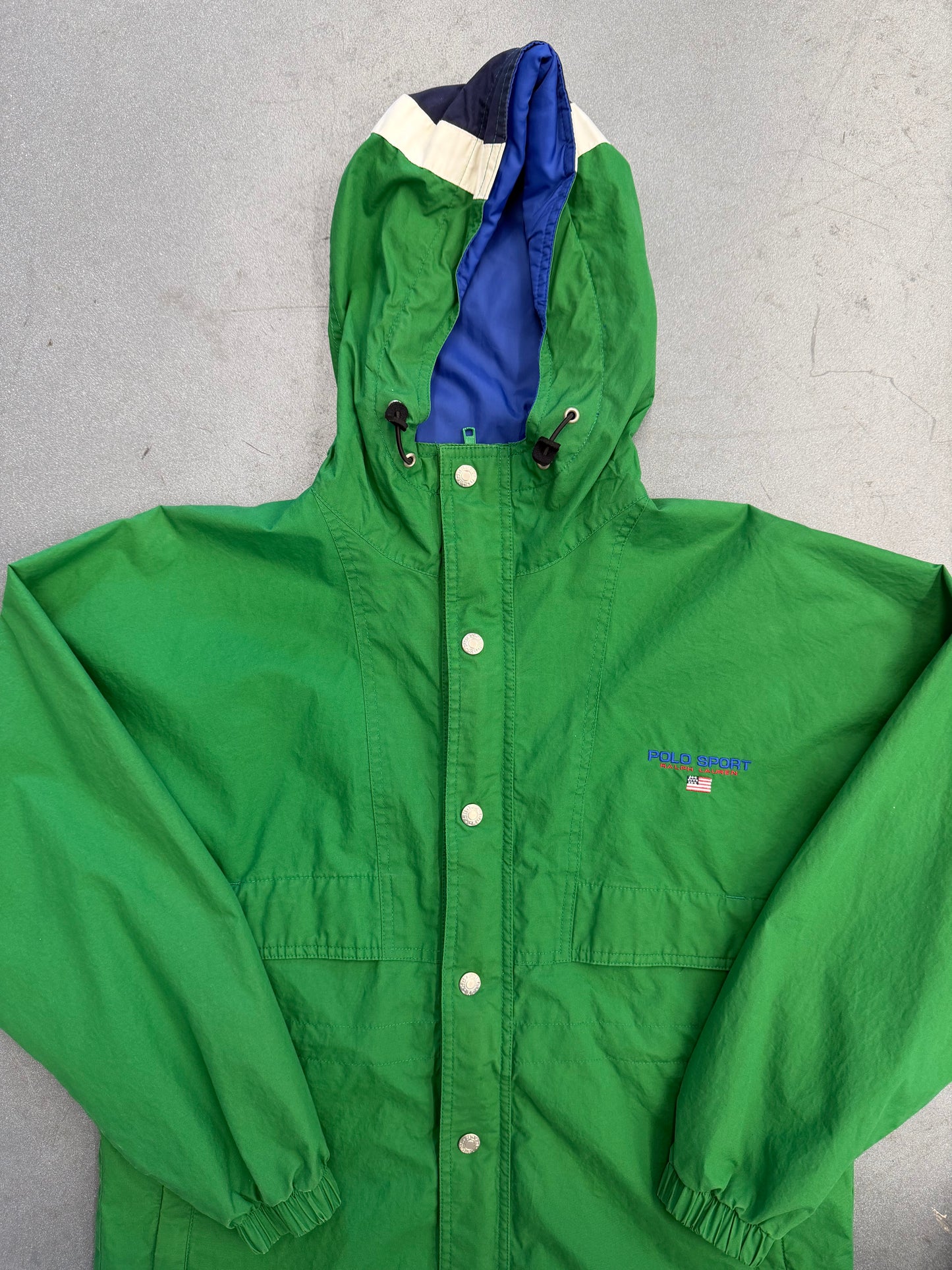 90'S POLO SPORT GREEN/BLUE SPELL OUT ANORAK JACKET