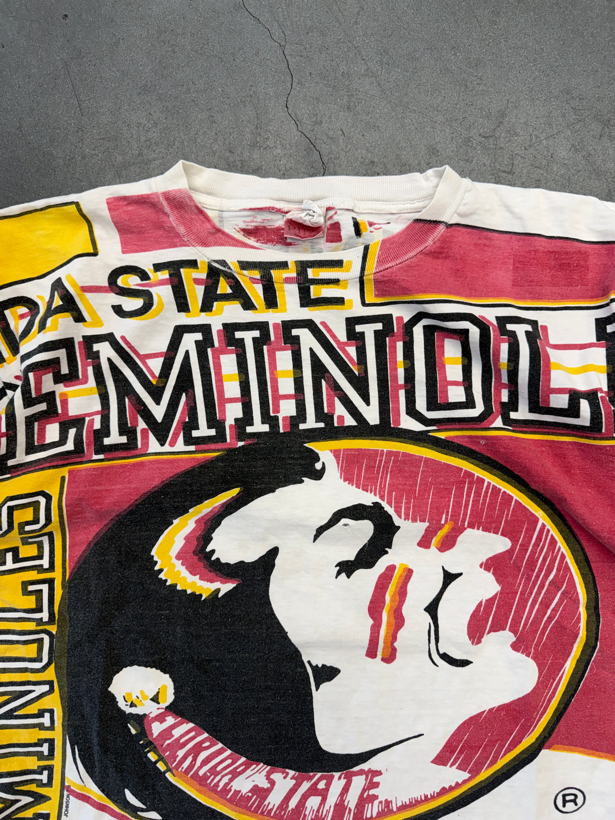 90S FLORIDA STATE UNIVERSITY SEMINOLES MAGIC JOHNSON ALL OVER PRINT AOP TEE (DOUBLE TAG)