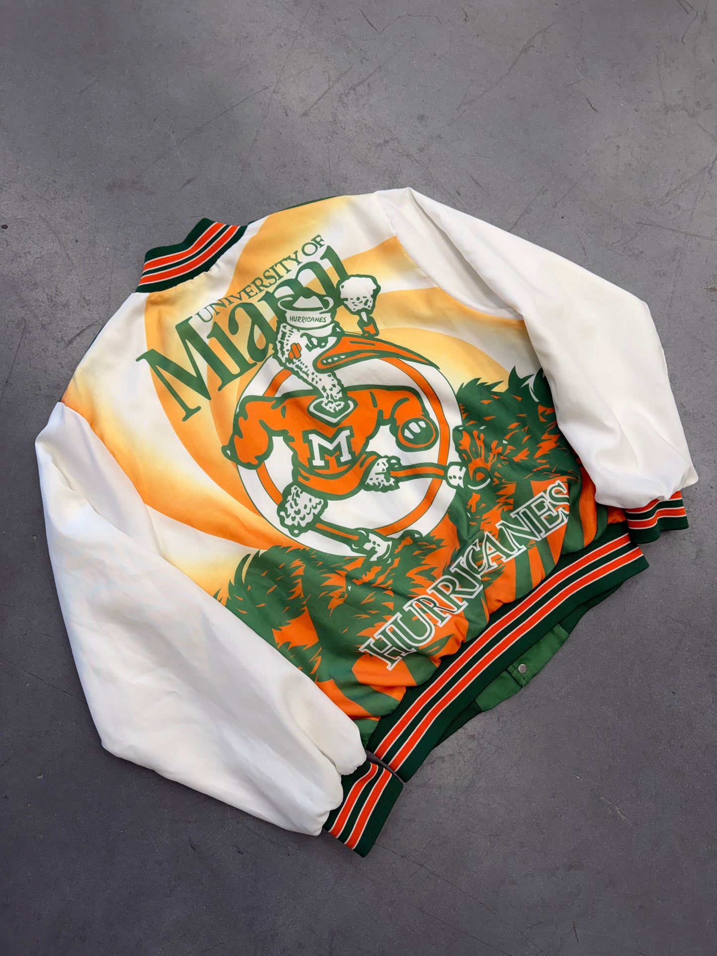 90S UNIVERSITY OF MIAMI HURRICANES FANIMATION CHALK LINE JACKET