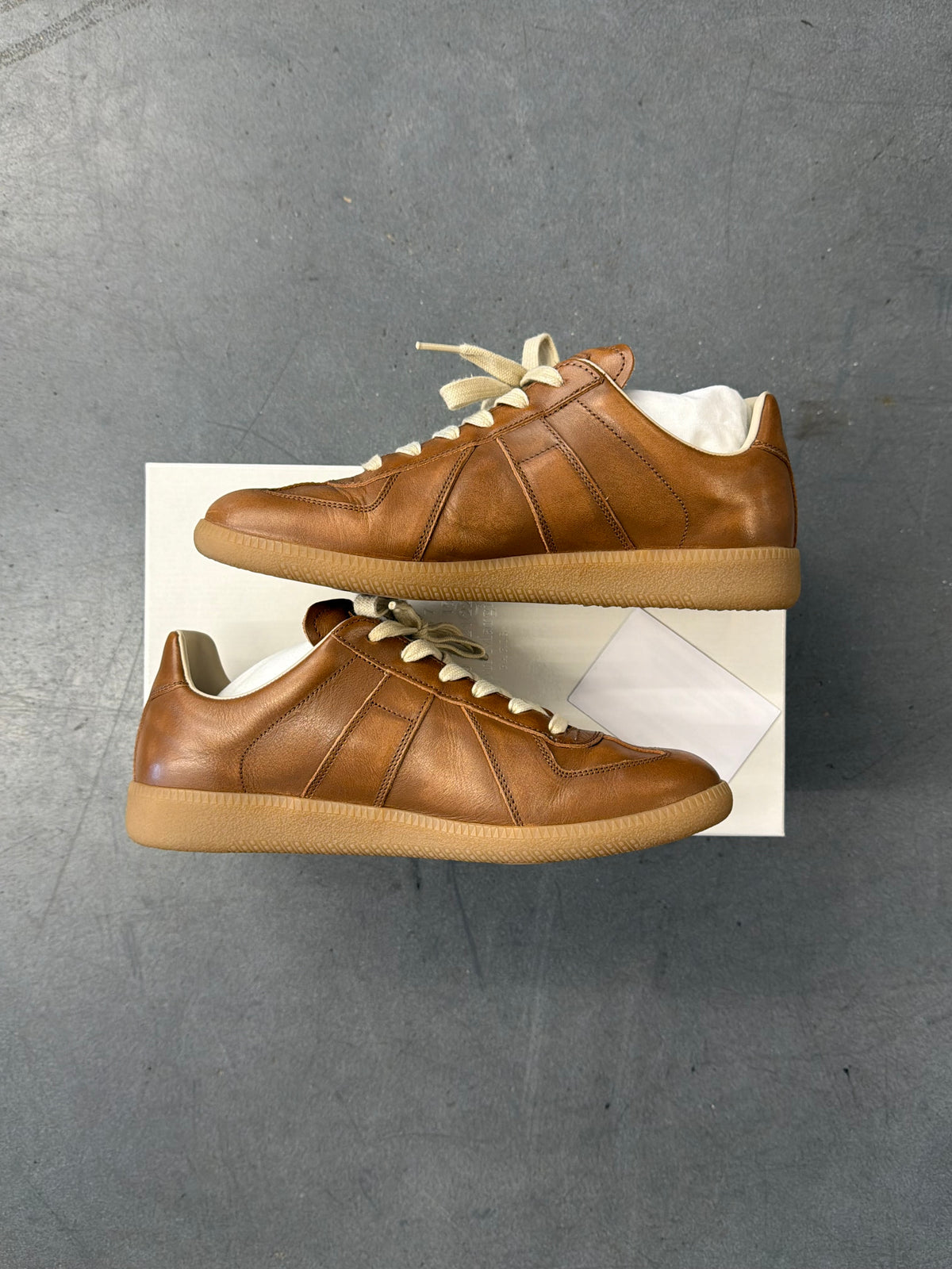 MAISON MARGIELA REPLICA LEATHER SNEAKERS - SAFARI SHADE