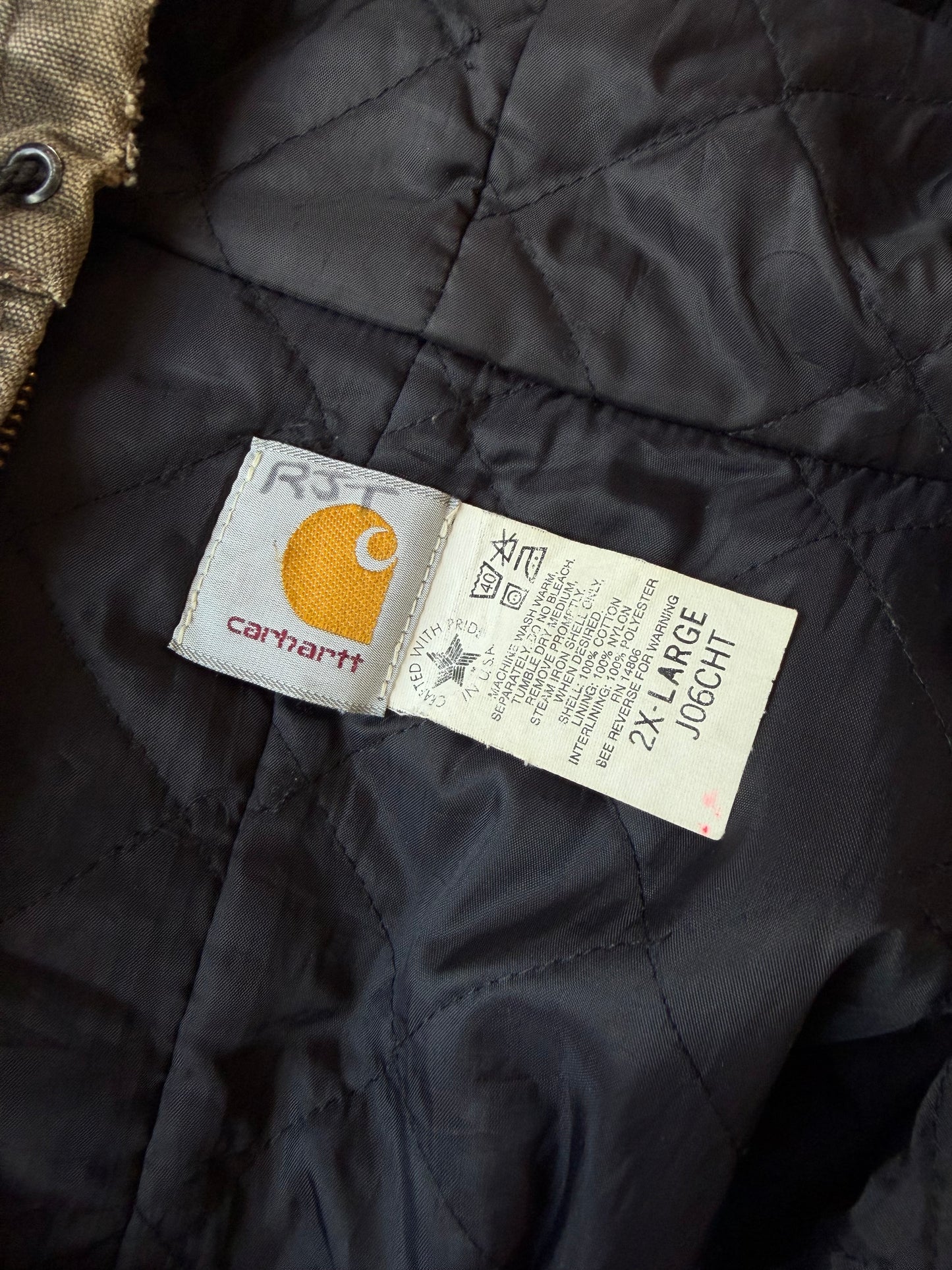 80'S CARHARTT INSULATED CANVAS HOODIE - GREEN (J06CHT 2XL)